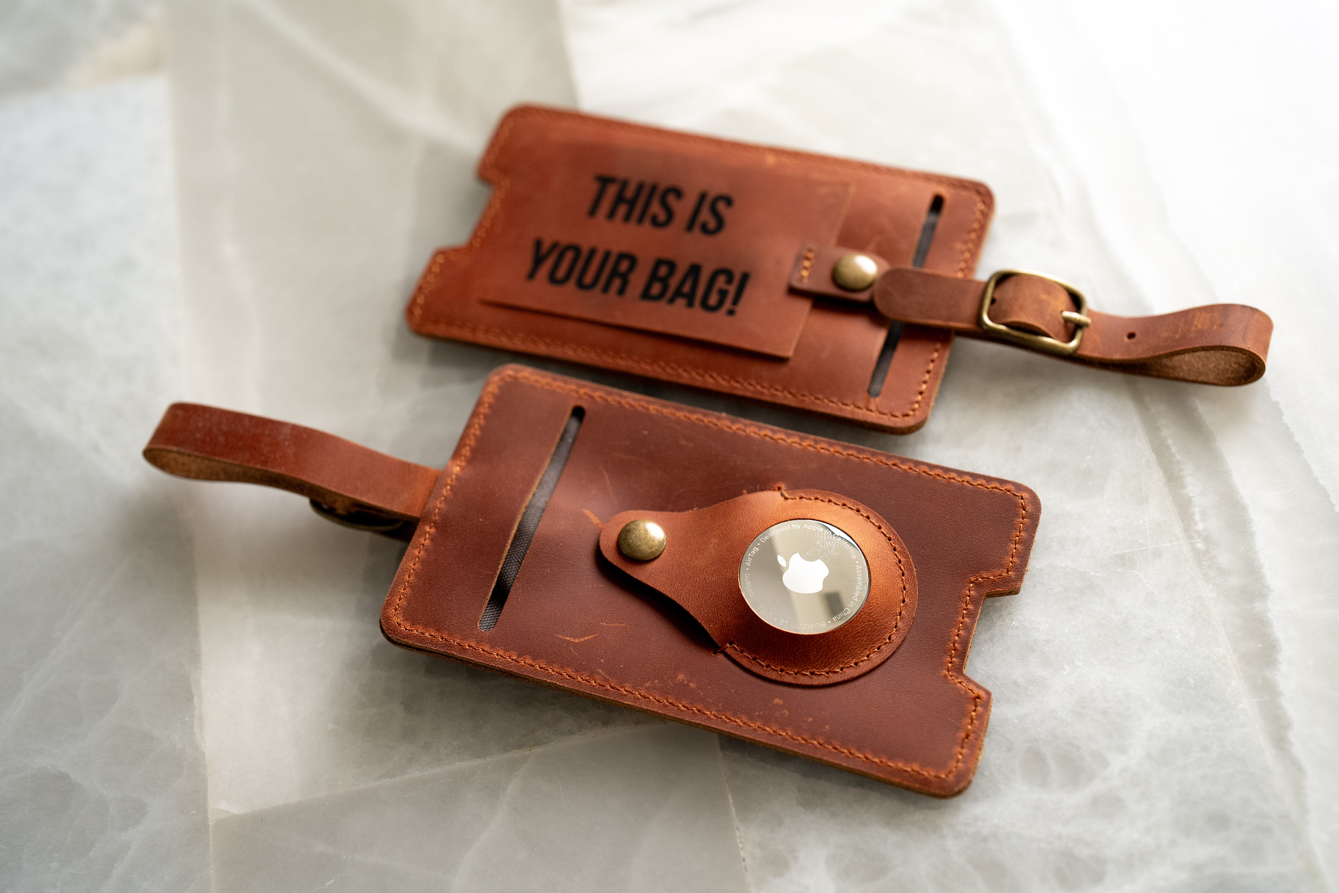 Personalized Leather AirTag Luggage Tag