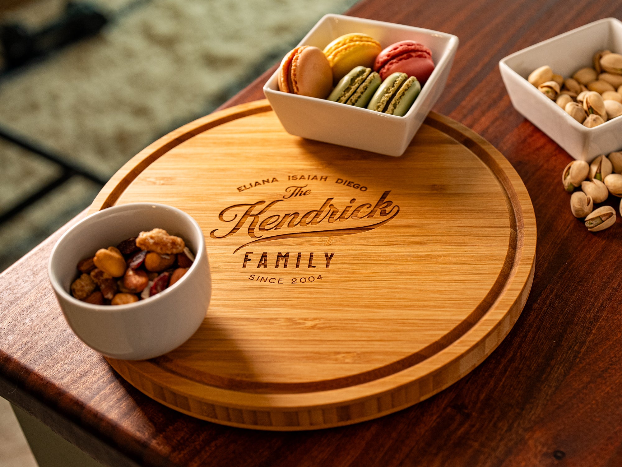Personalized Bamboo Lazy Susan Turntable - Custom Engraved Serving Tray - Rotating Charcuterie Board - Wedding or Housewarming Gift