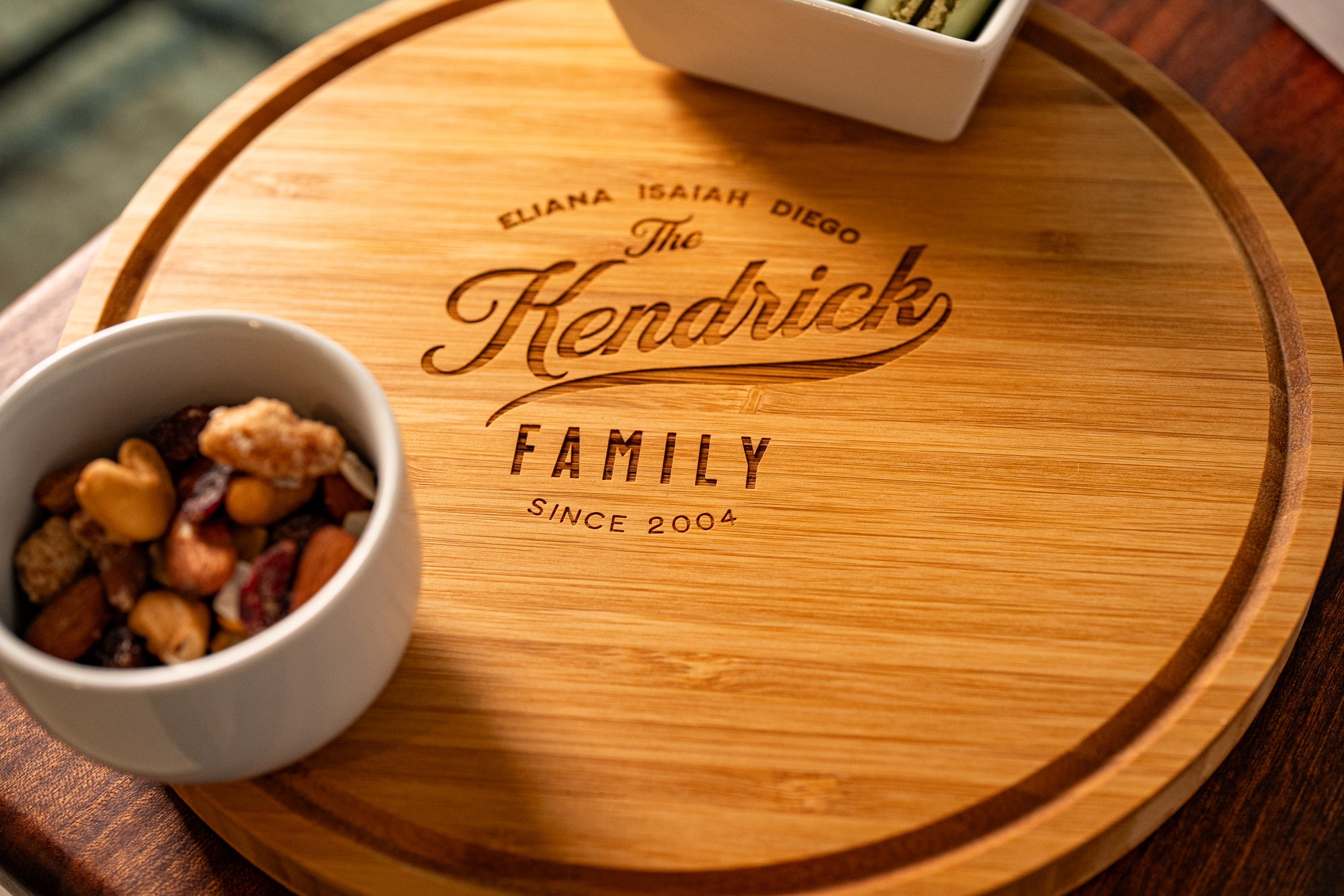 Personalized Bamboo Lazy Susan Turntable - Custom Engraved Serving Tray - Rotating Charcuterie Board - Wedding or Housewarming Gift