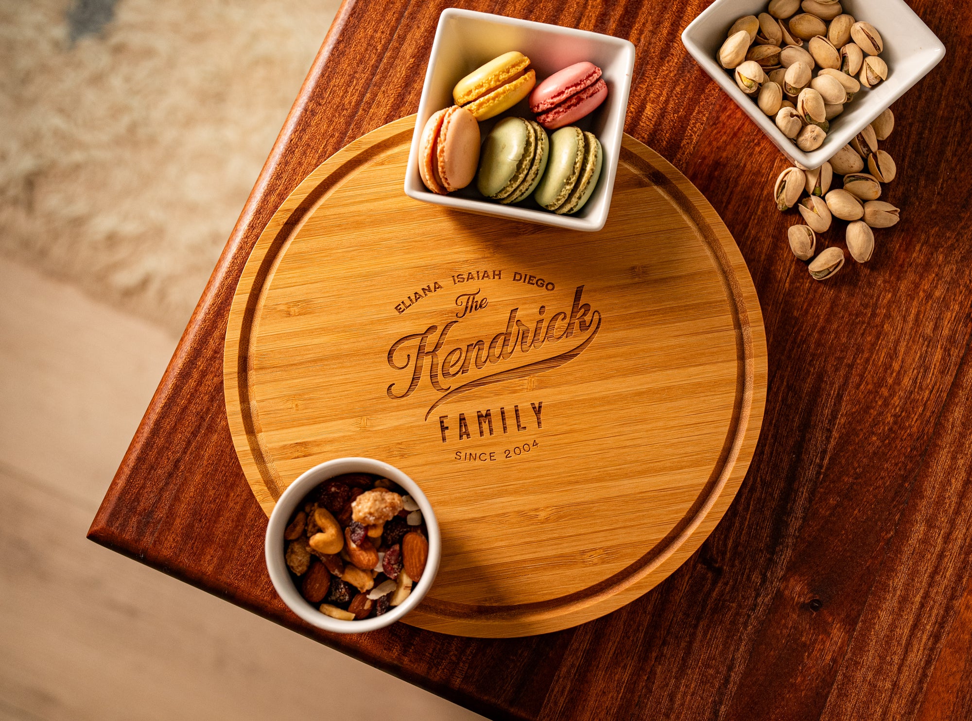 Personalized Bamboo Lazy Susan Turntable - Custom Engraved Serving Tray - Rotating Charcuterie Board - Wedding or Housewarming Gift