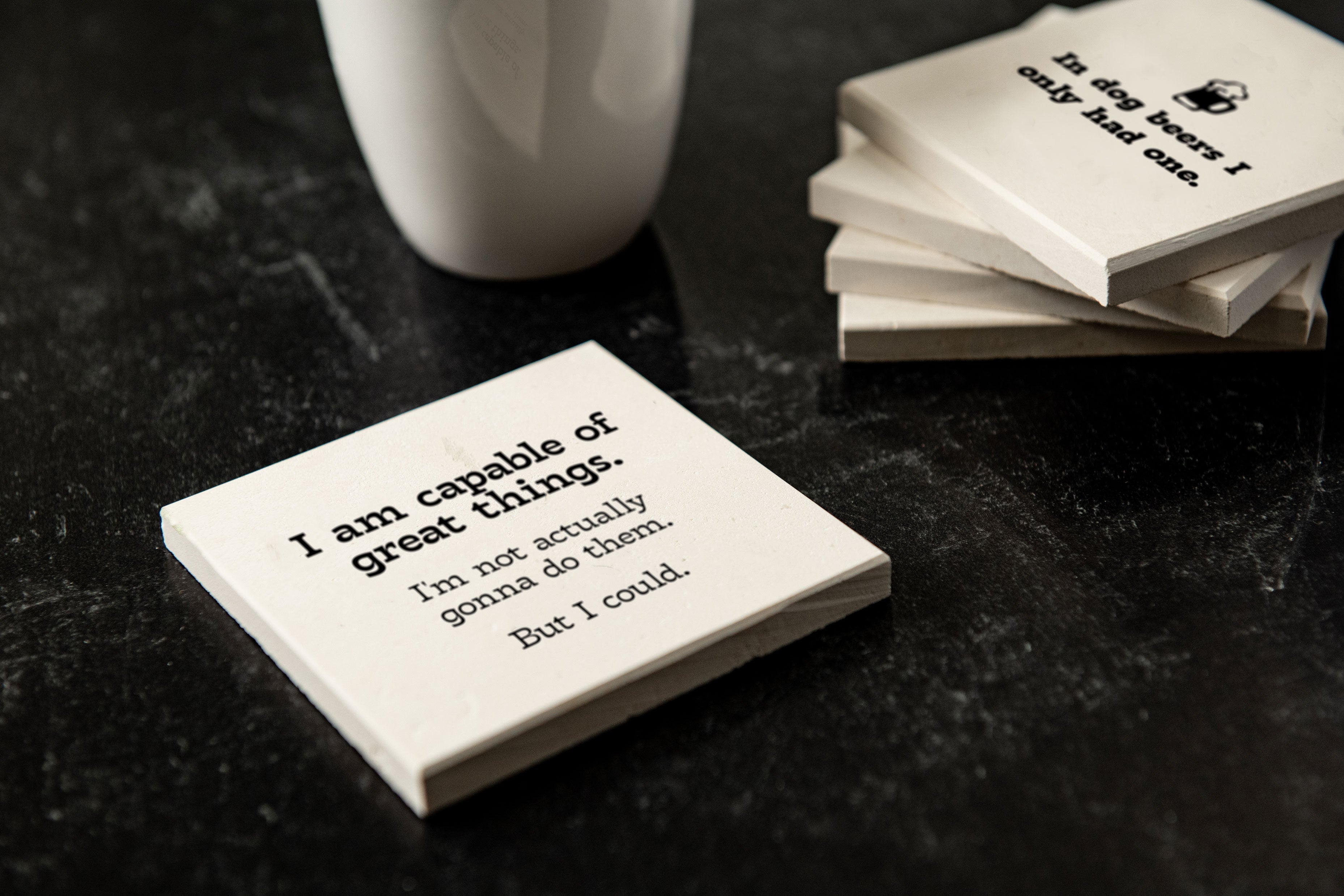 Funny Personalized Limestone Coasters - 52 Phrase Options