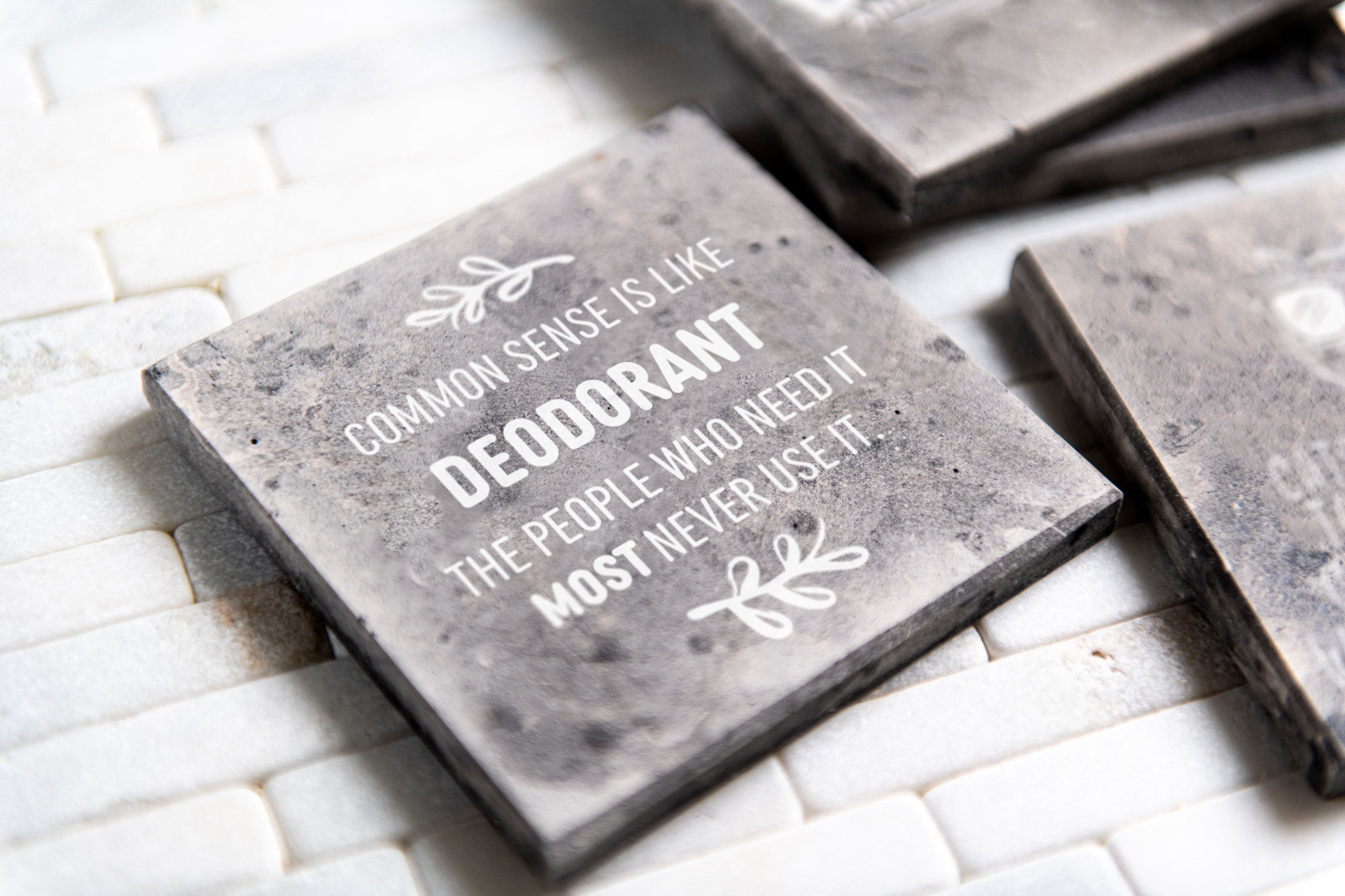 Funny Personalized Limestone Coasters - 52 Phrase Options