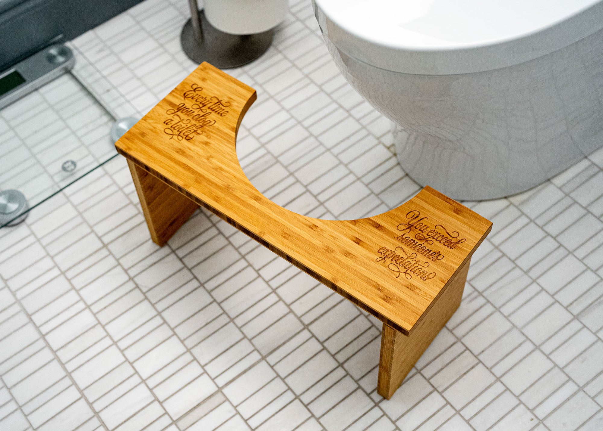 The PerfectPerch - Luxury Toilet Stool - Personalized - Funny Engraved Squatty Potty
