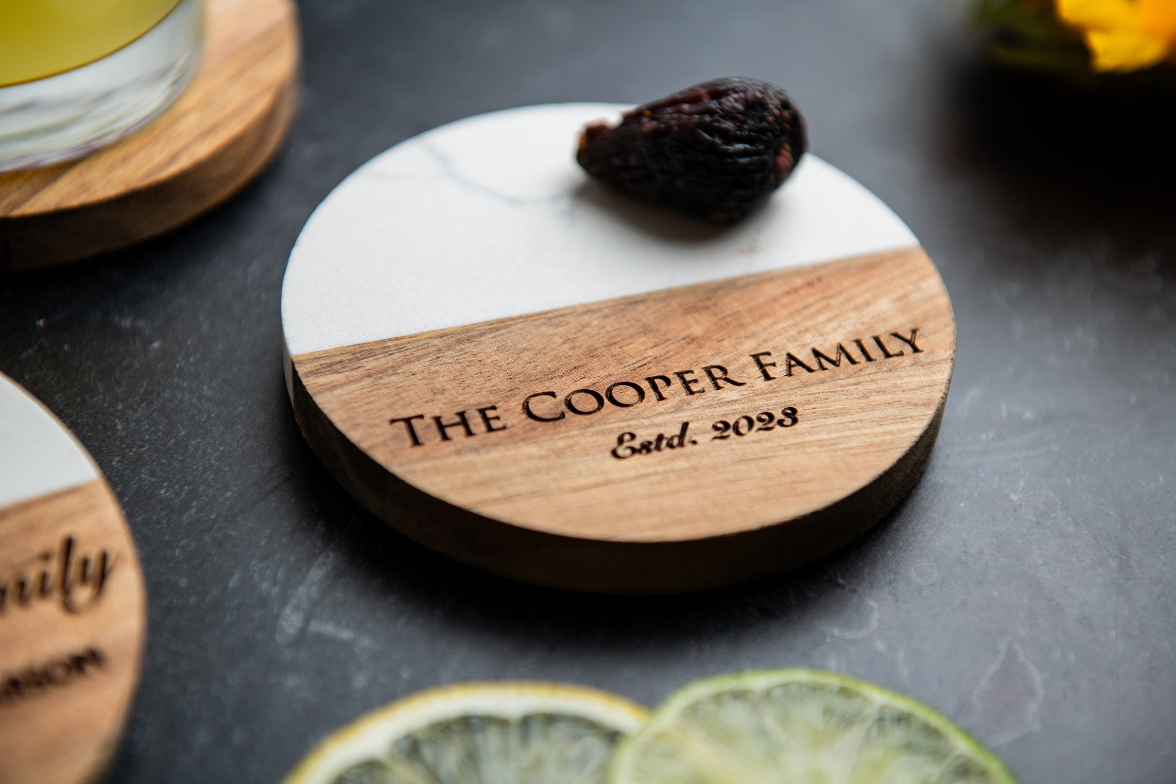 Personalized Acacia Marble Coasters