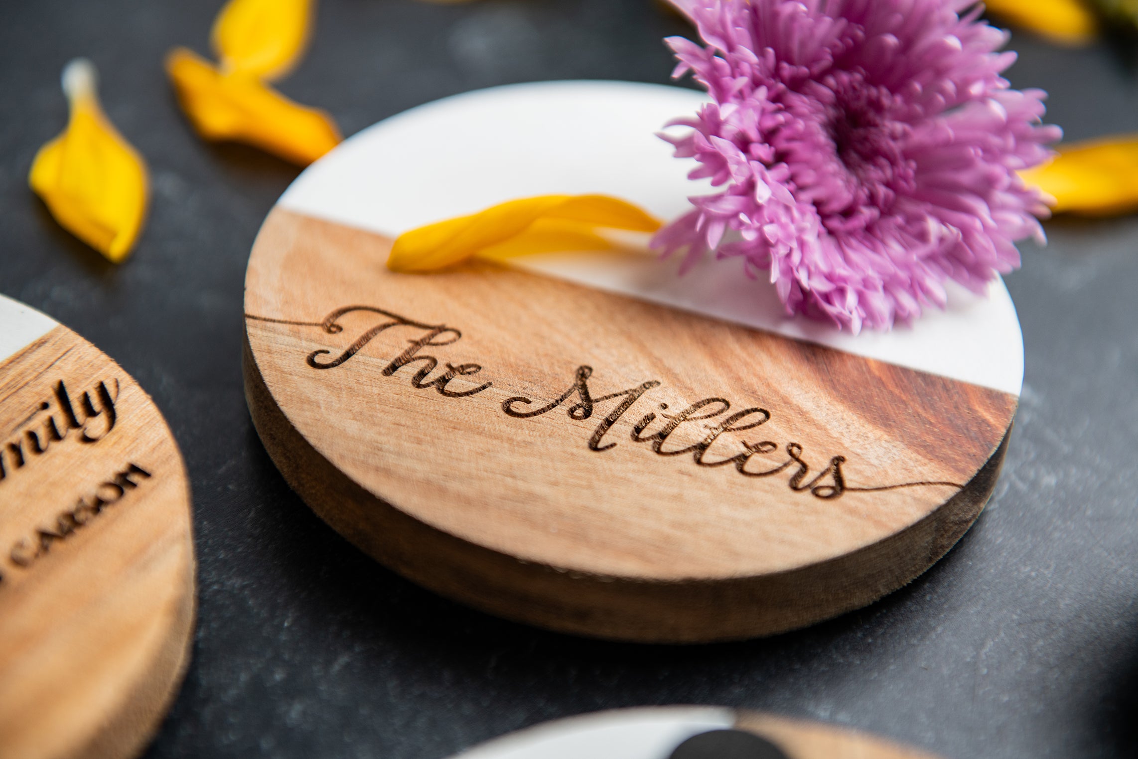 Personalized Acacia Marble Coasters