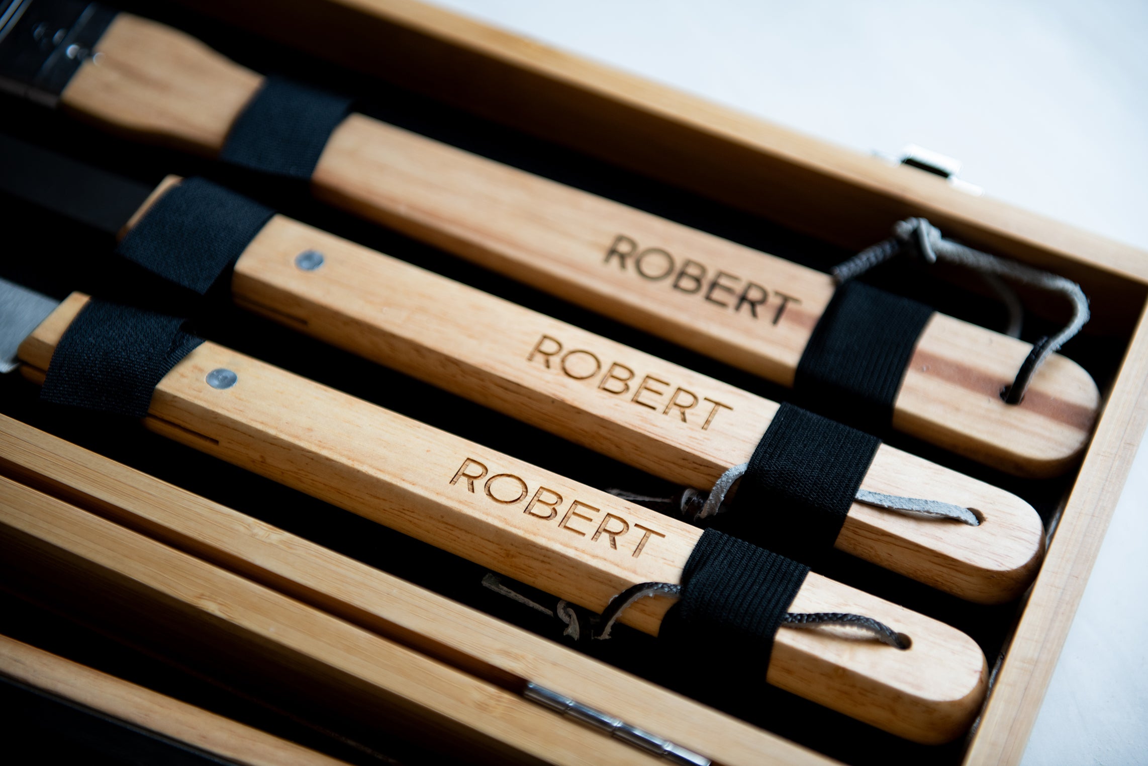 Personalized Complete BBQ Grill Tool Kit Set With Wood Case