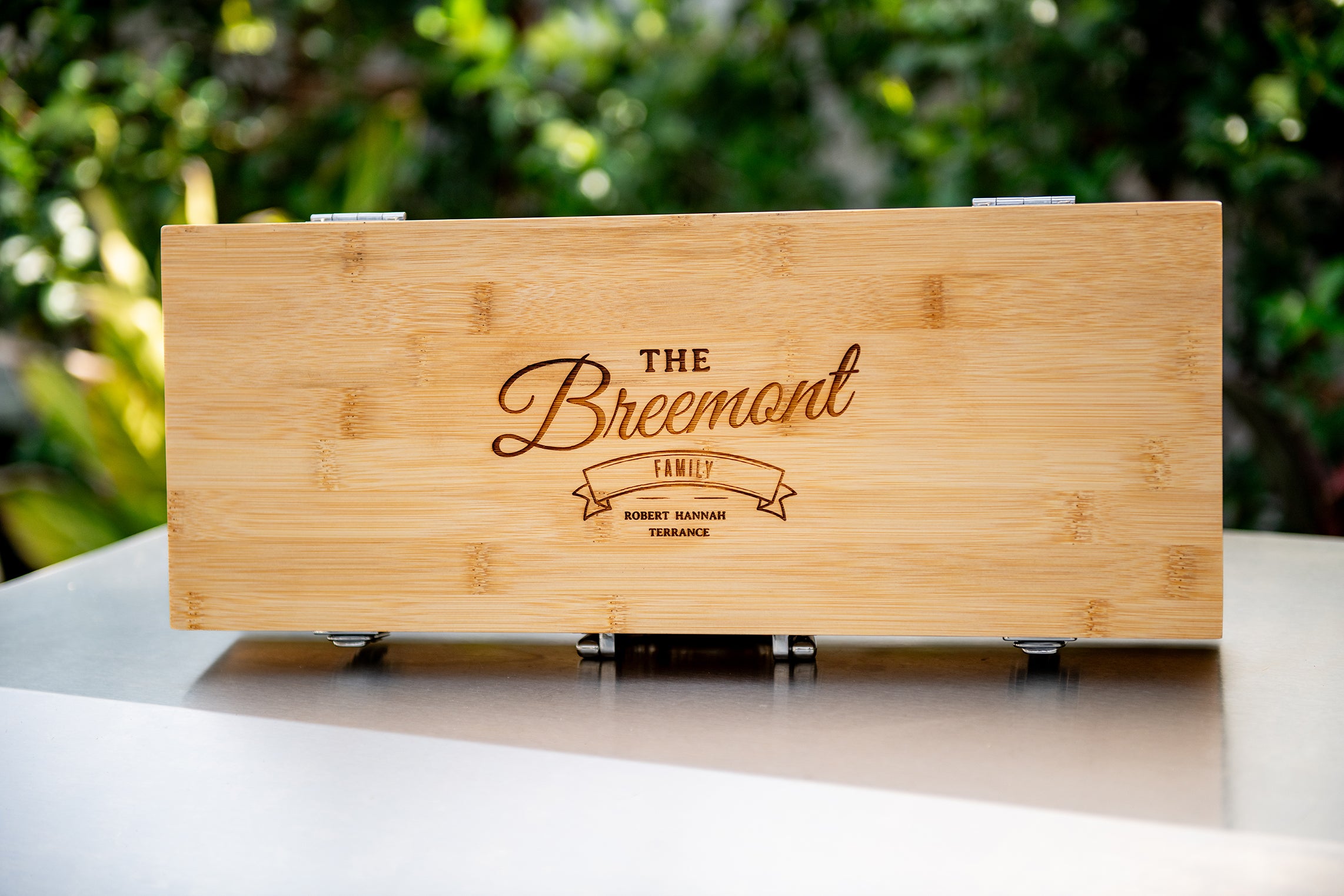 Personalized Complete BBQ Grill Tool Kit Set With Wood Case