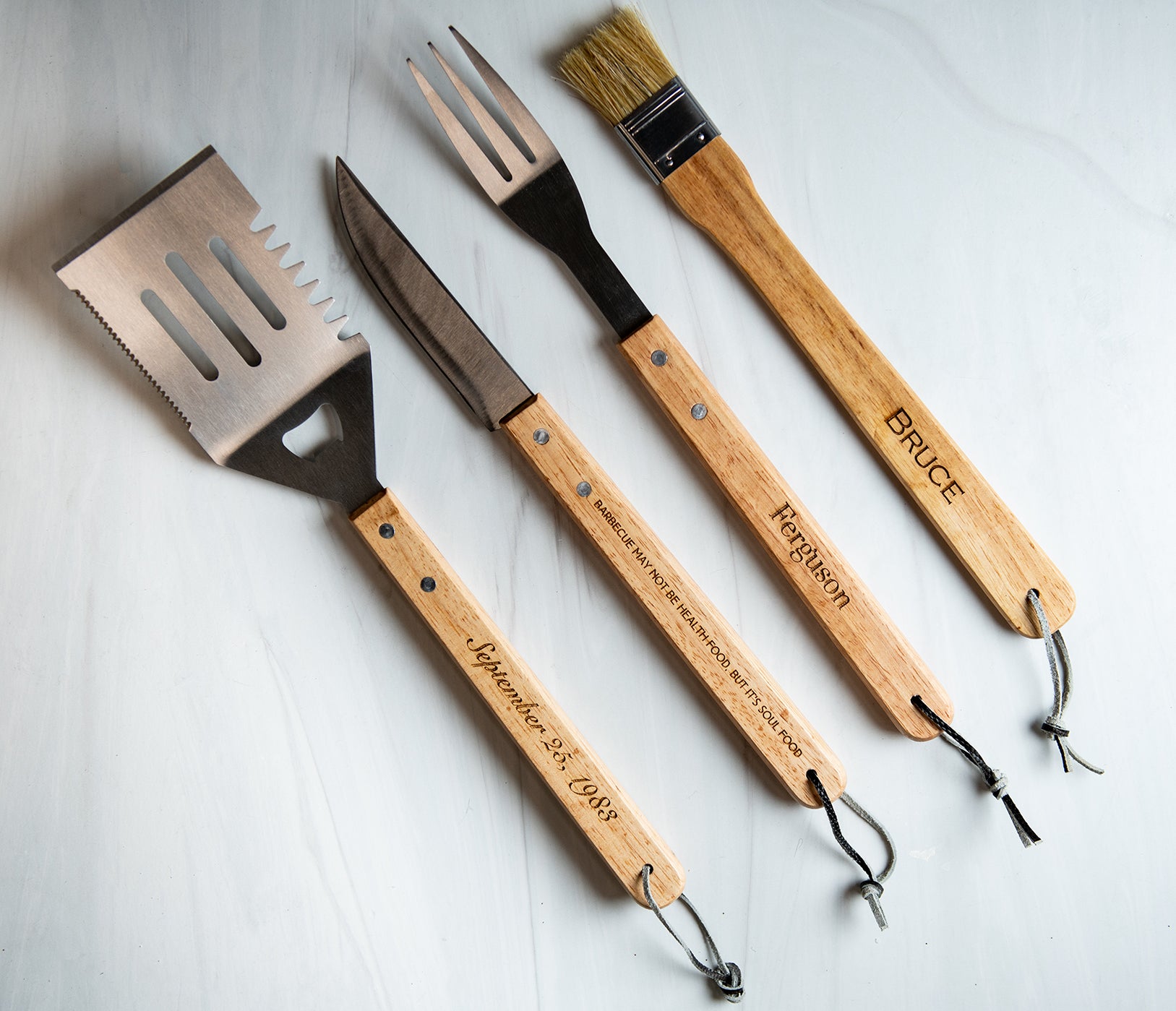 Personalized Complete BBQ Grill Tool Kit Set With Wood Case