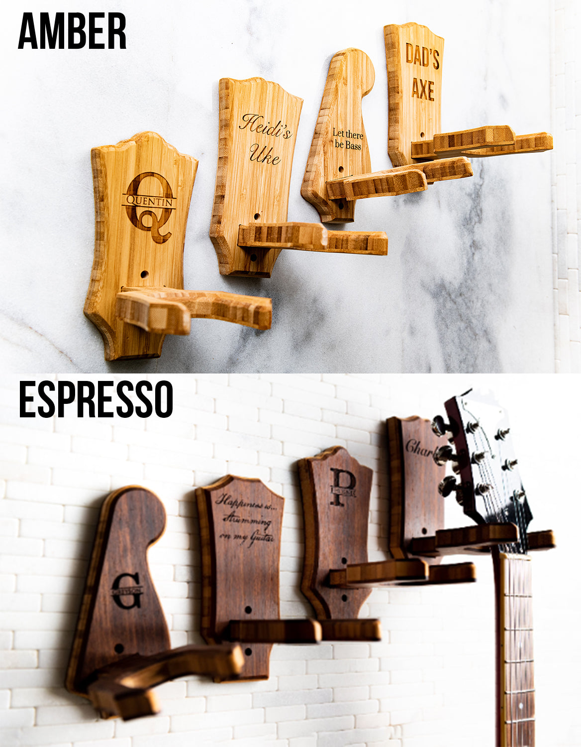 Personalized Wall Mount Custom Headstock Shapes in Espresso