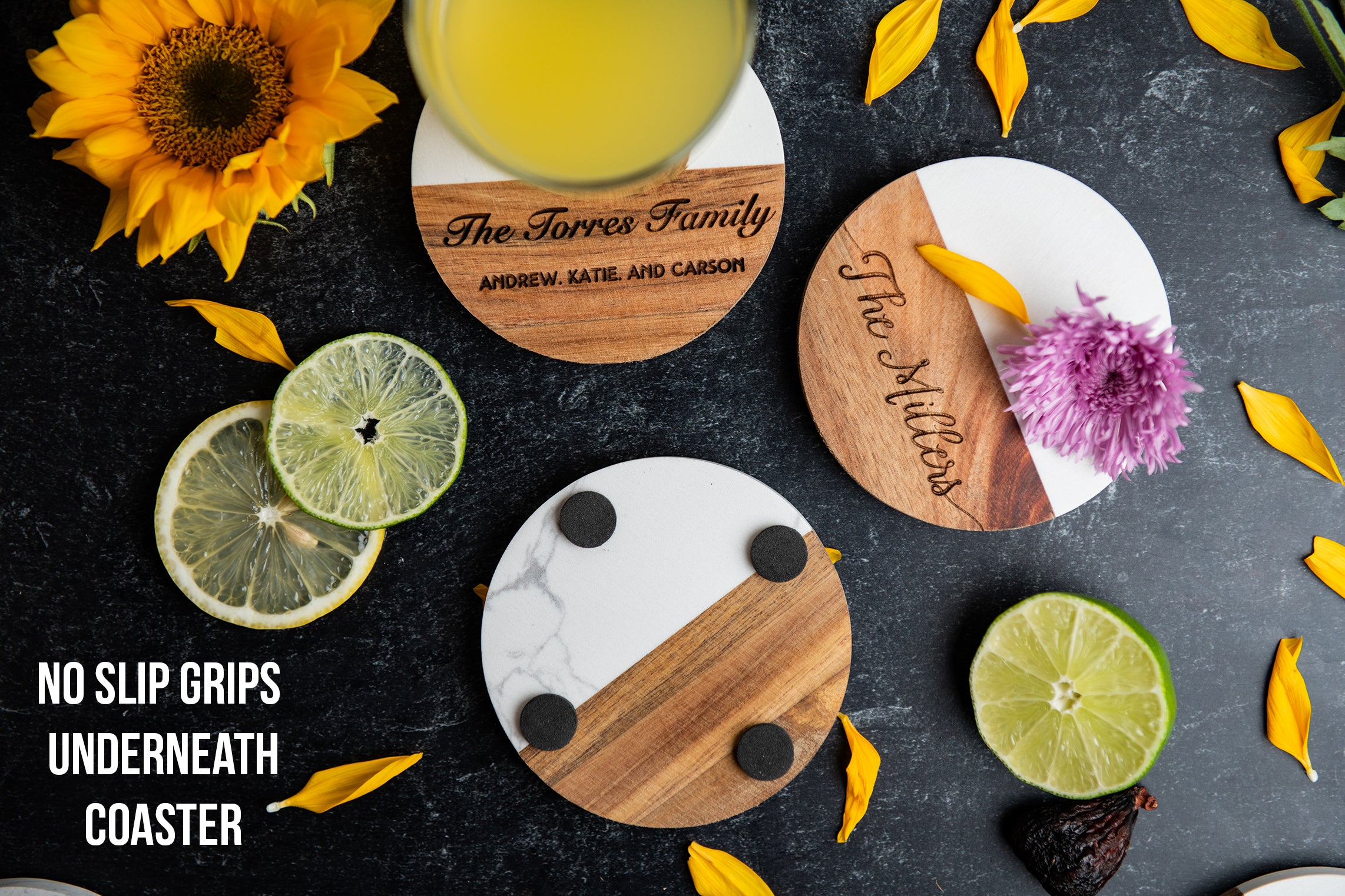 Personalized Acacia Marble Coasters