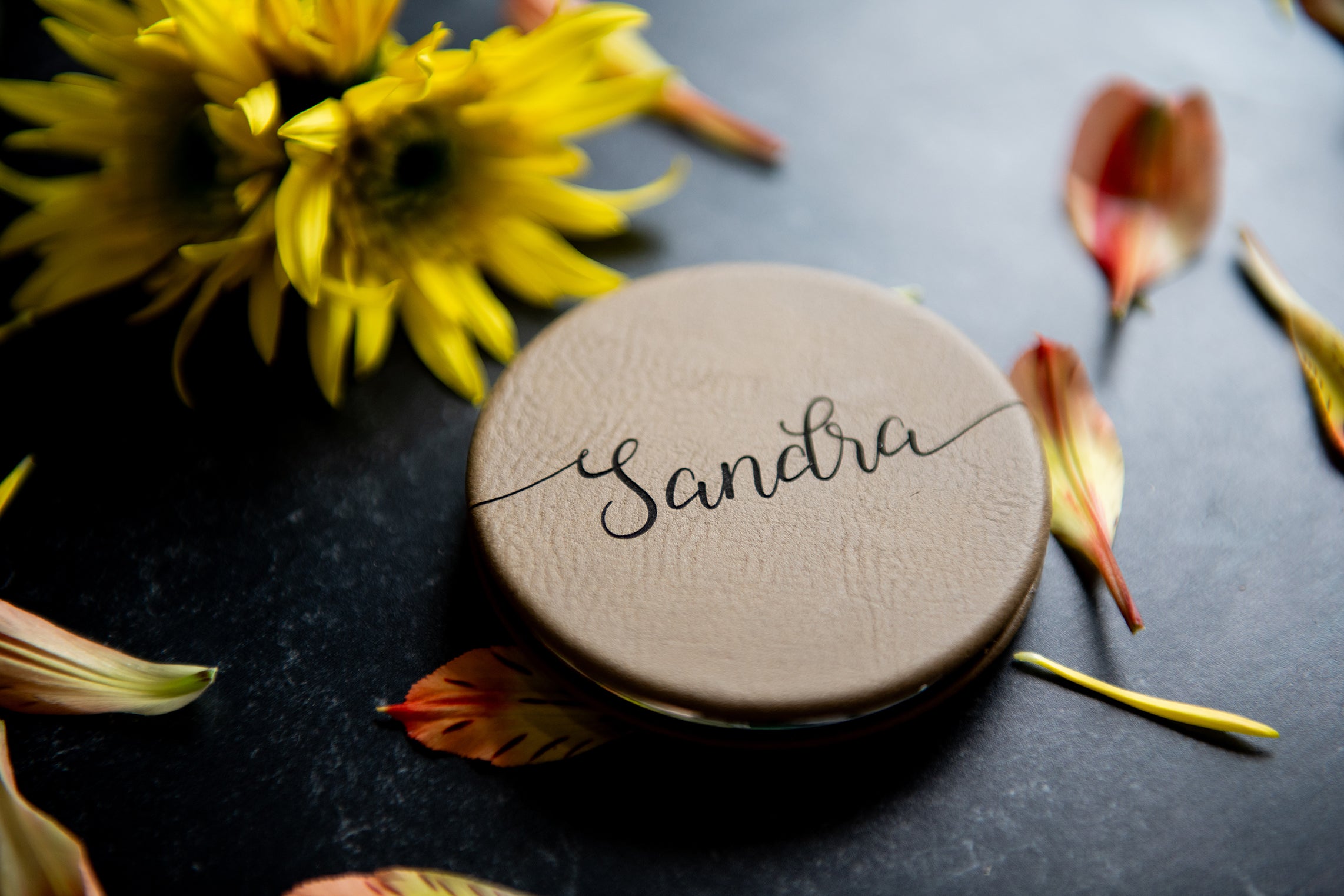 Personalized Compact Pocket Mirror - Vegan Leather