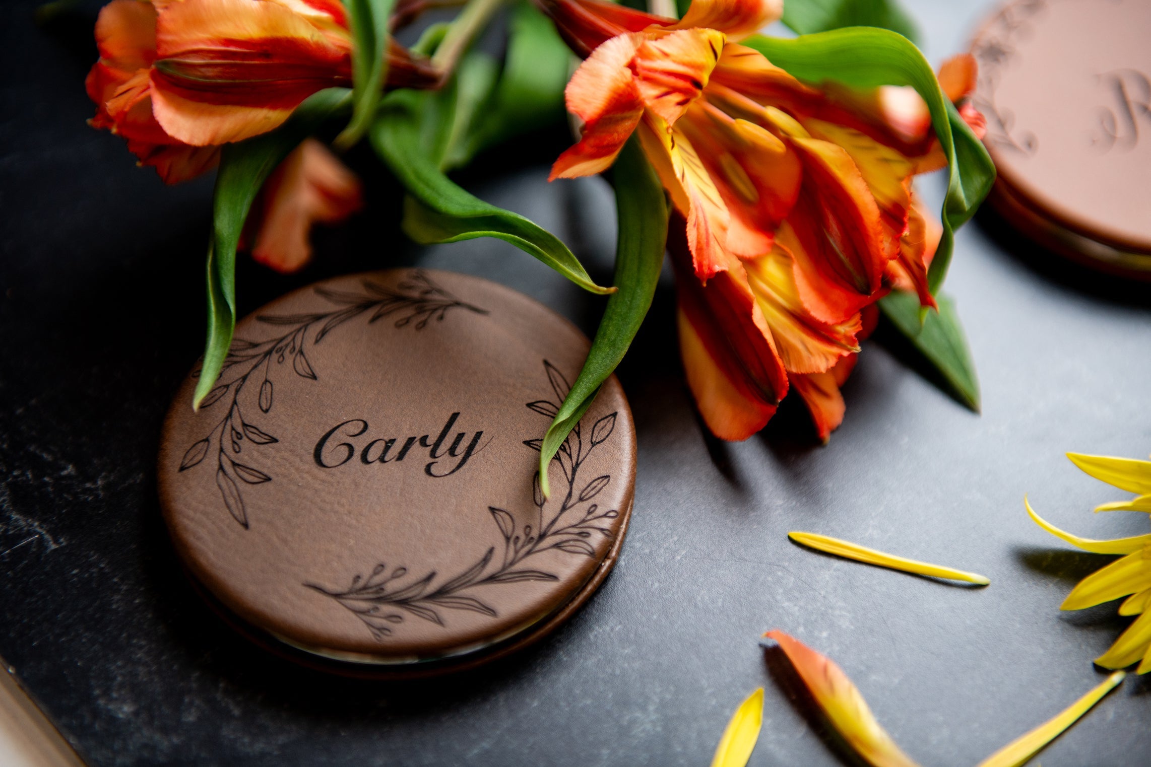 Personalized Compact Pocket Mirror - Vegan Leather