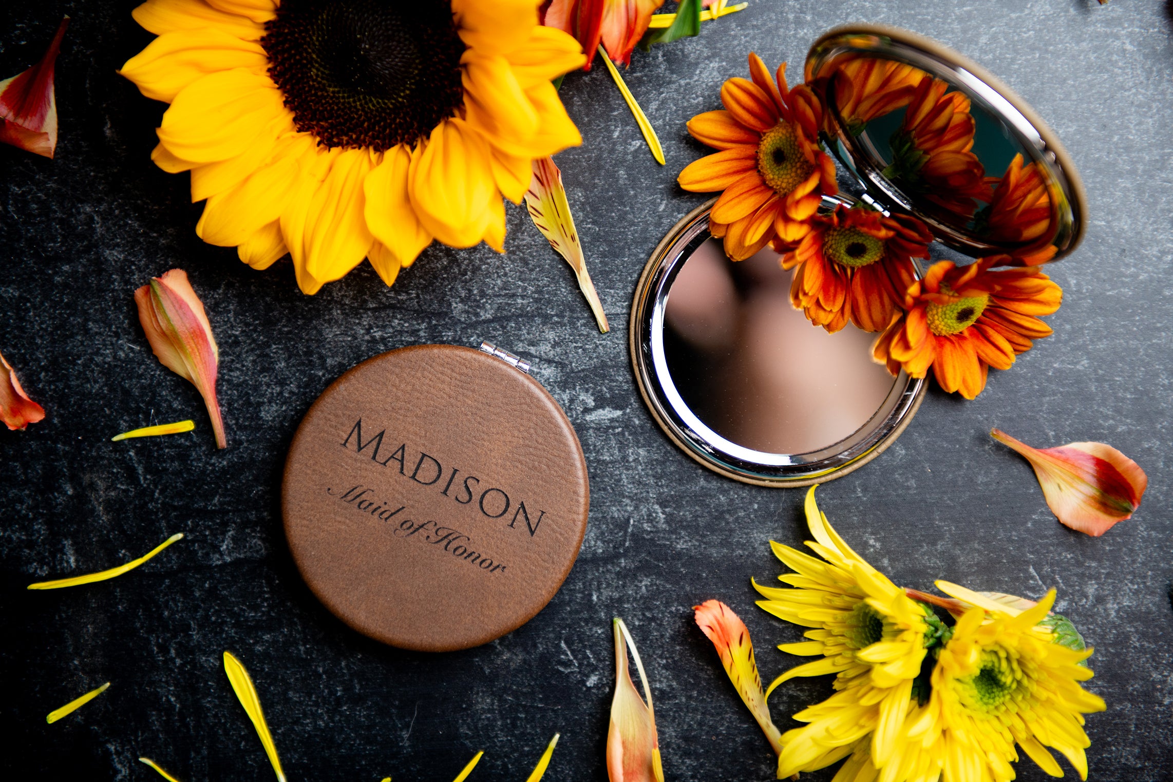 Personalized Compact Pocket Mirror - Vegan Leather