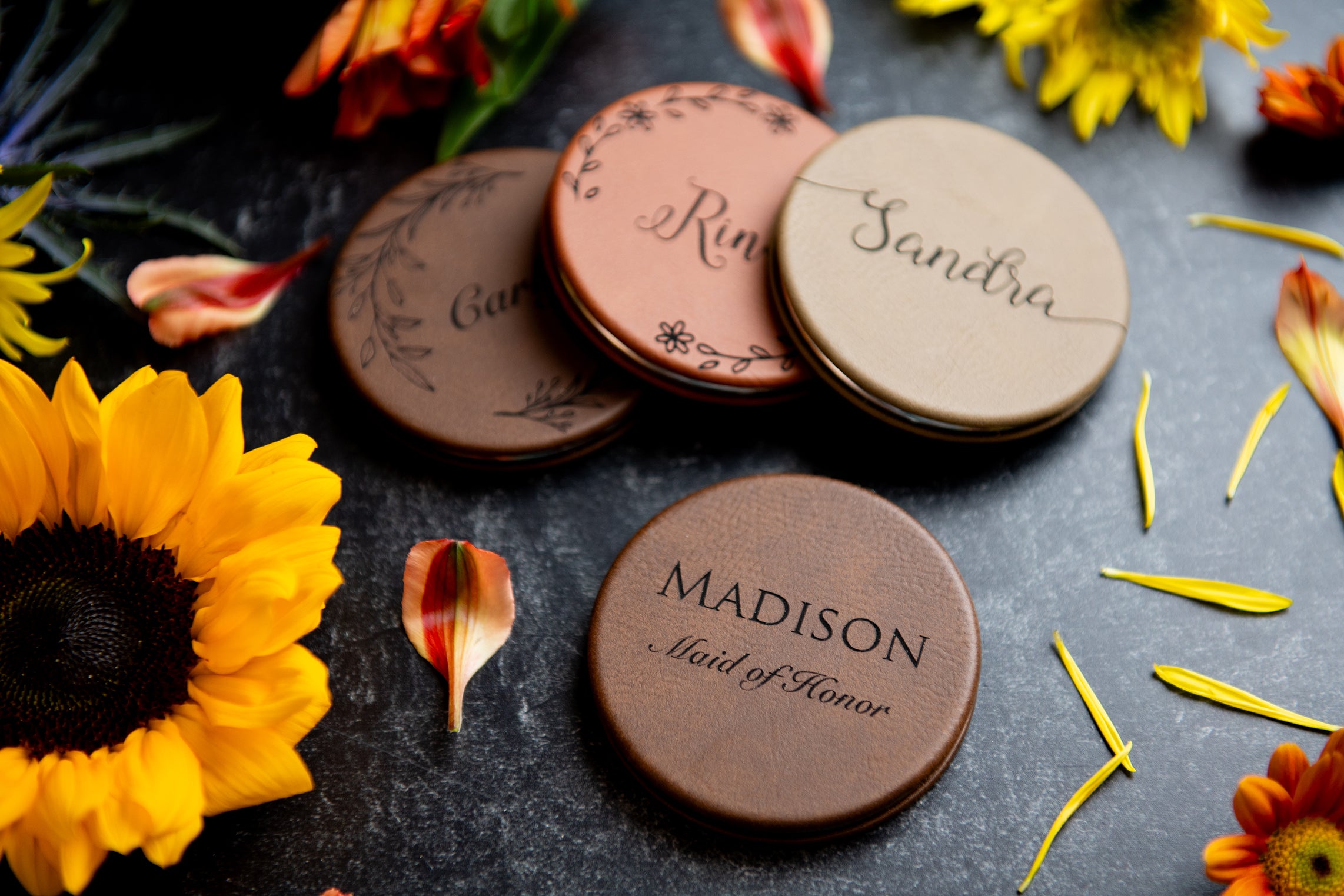 Personalized Compact Pocket Mirror - Vegan Leather