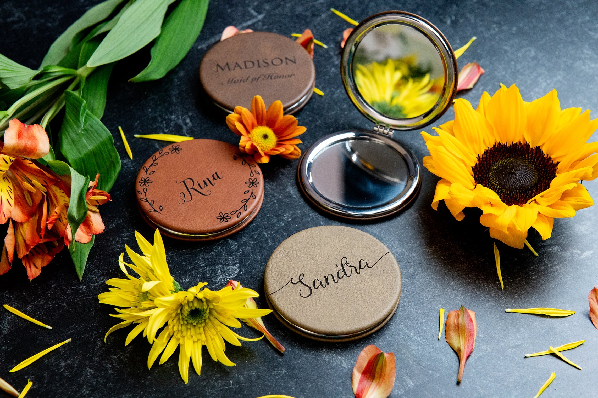 Personalized Compact Pocket Mirror - Vegan Leather