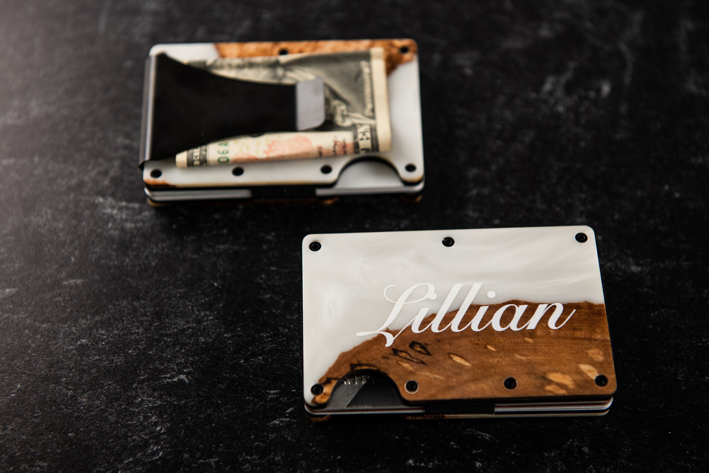 Personalized Resin and Wood Money Clip - 2 Colors