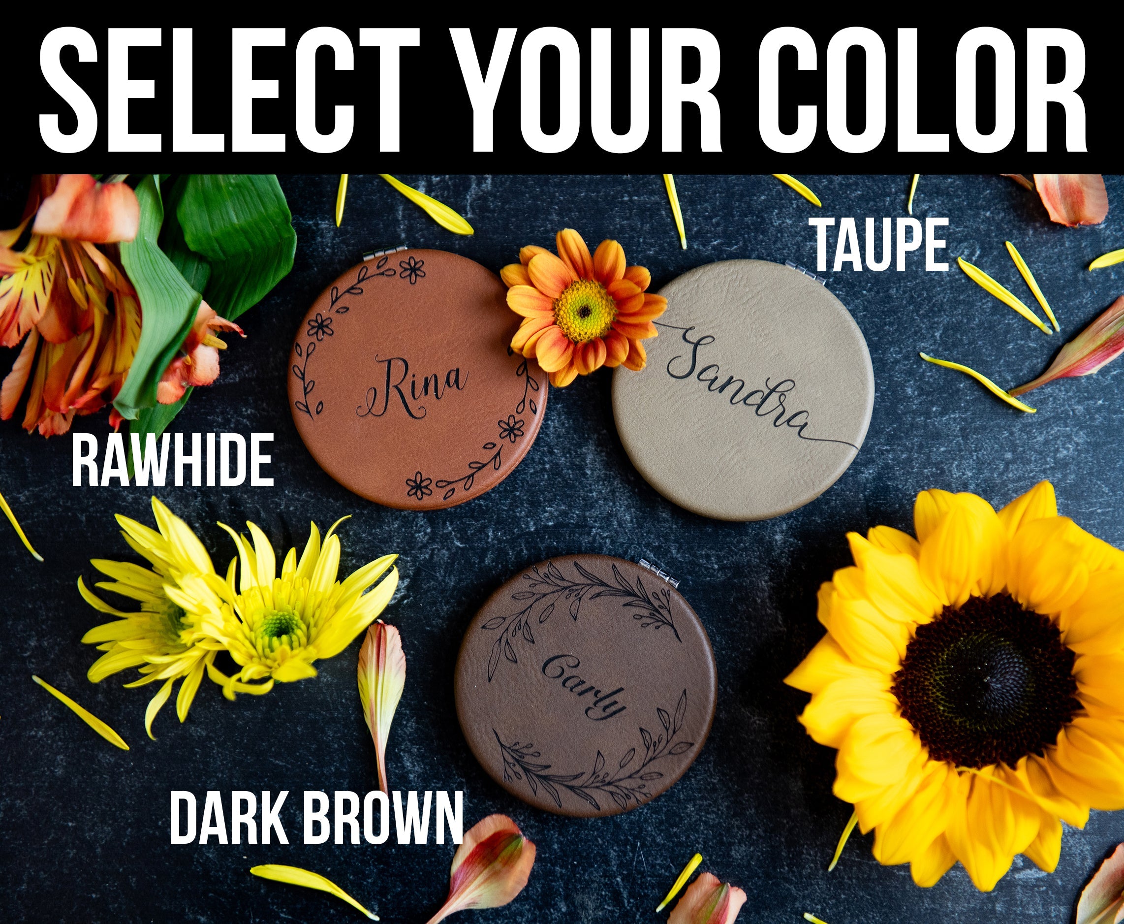 Personalized Compact Pocket Mirror - Vegan Leather