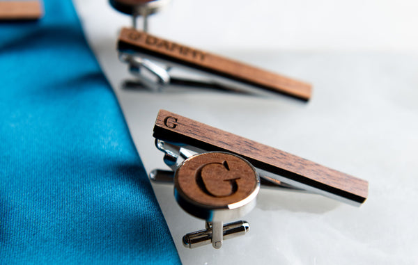 Personalized Cufflinks and Tie Clip Gift Box Set