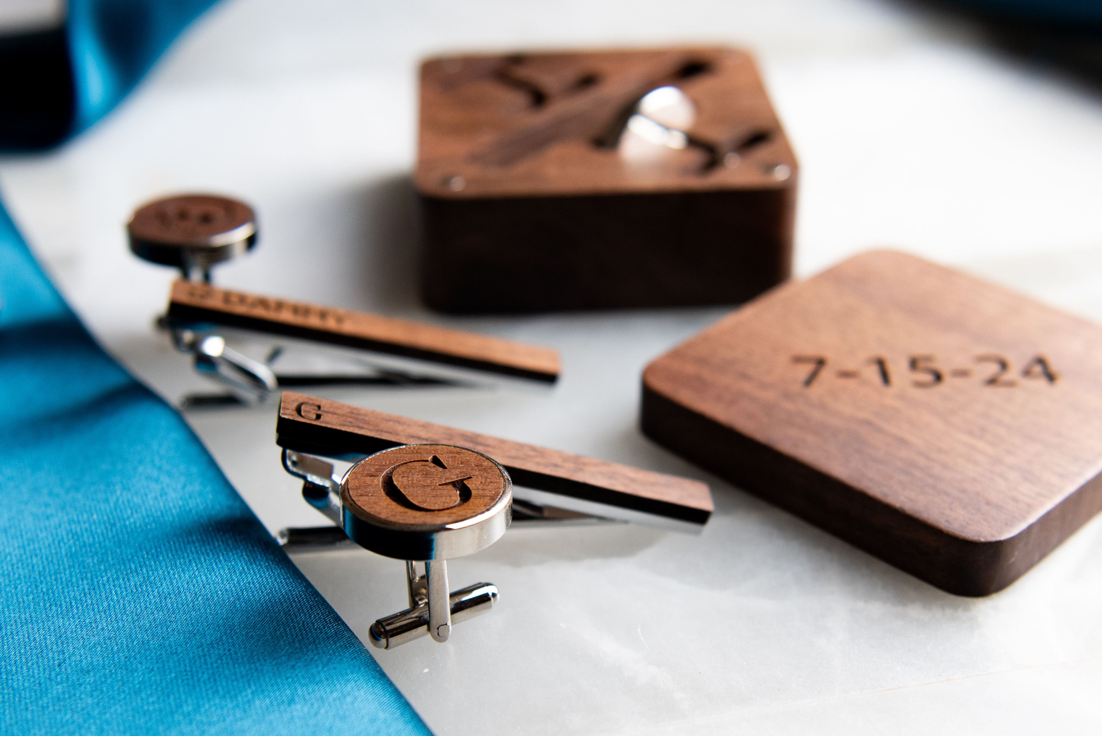 Personalized Cufflinks and Tie Clip Gift Box Set