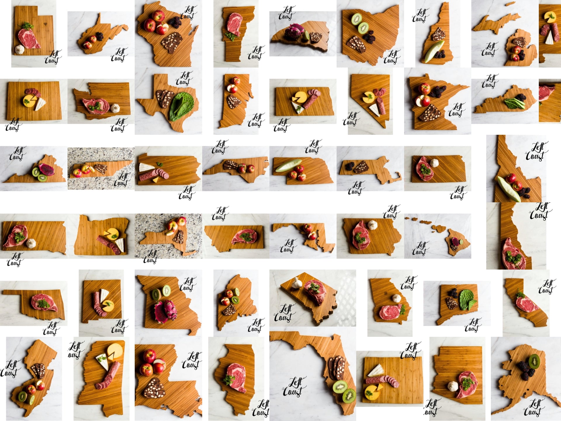 50 States Hometown Engraved State-Shaped Cutting Boards