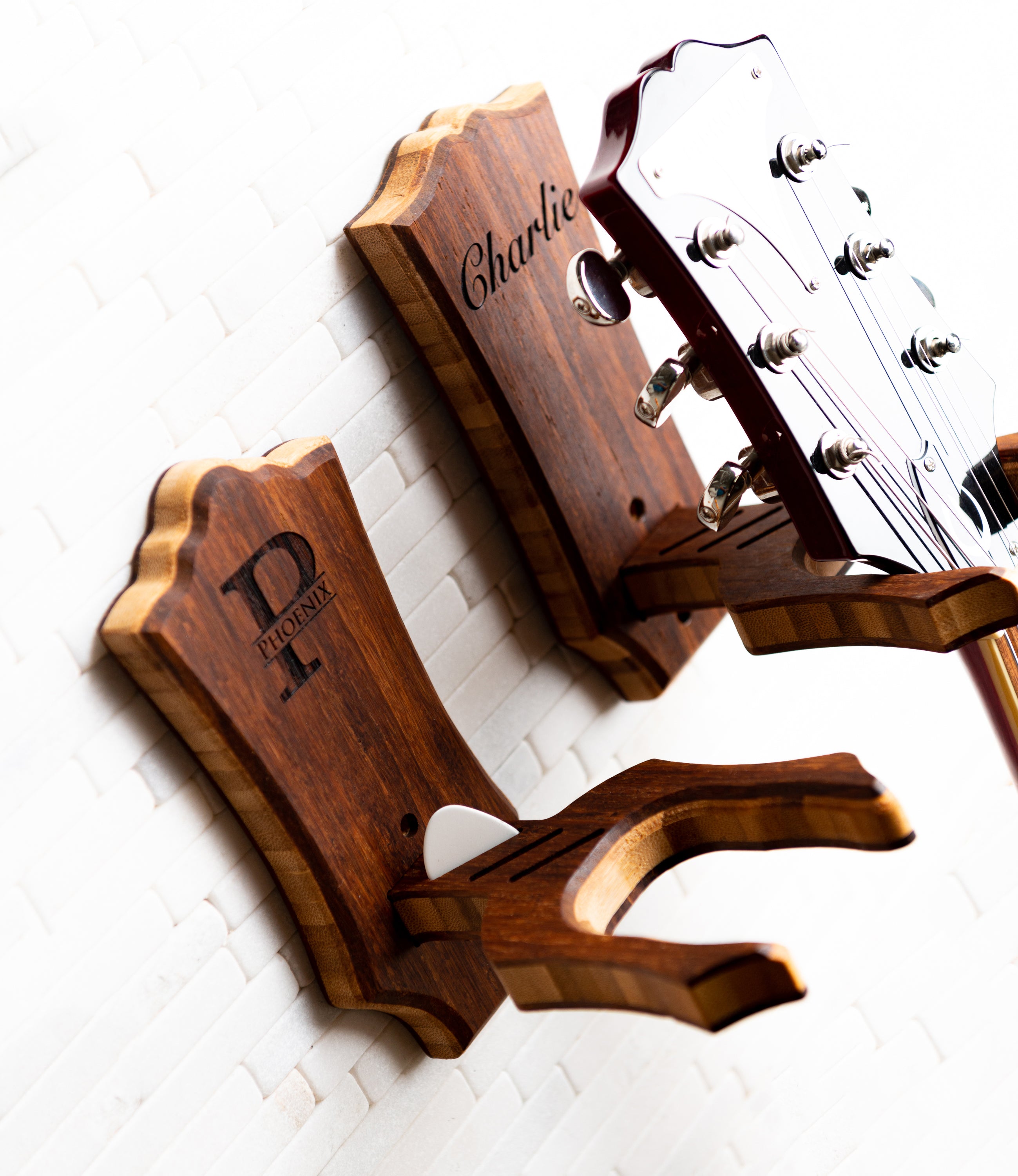 Personalized Wall Mount Custom Headstock Shapes in Espresso