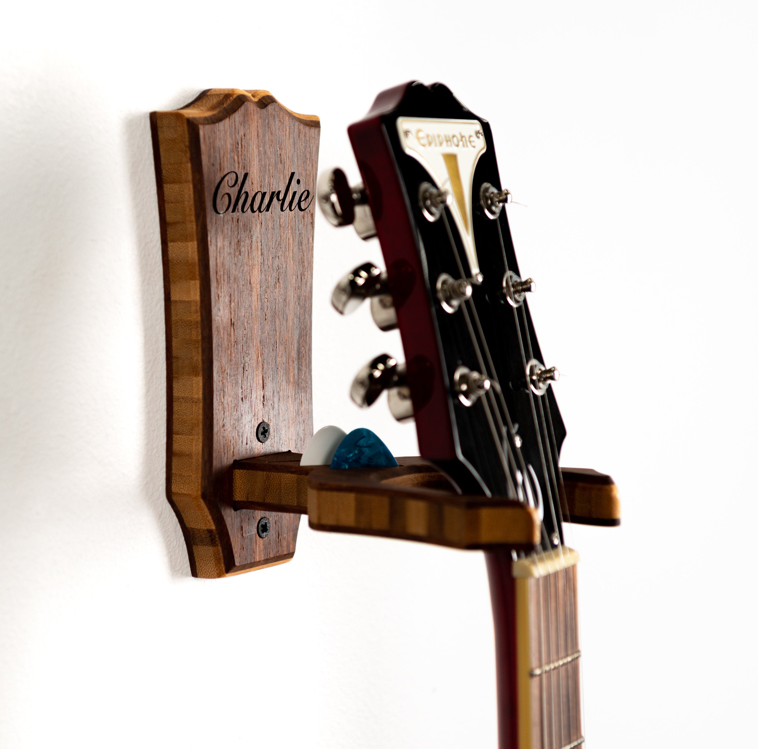 Personalized Wall Mount Custom Headstock Shapes in Espresso