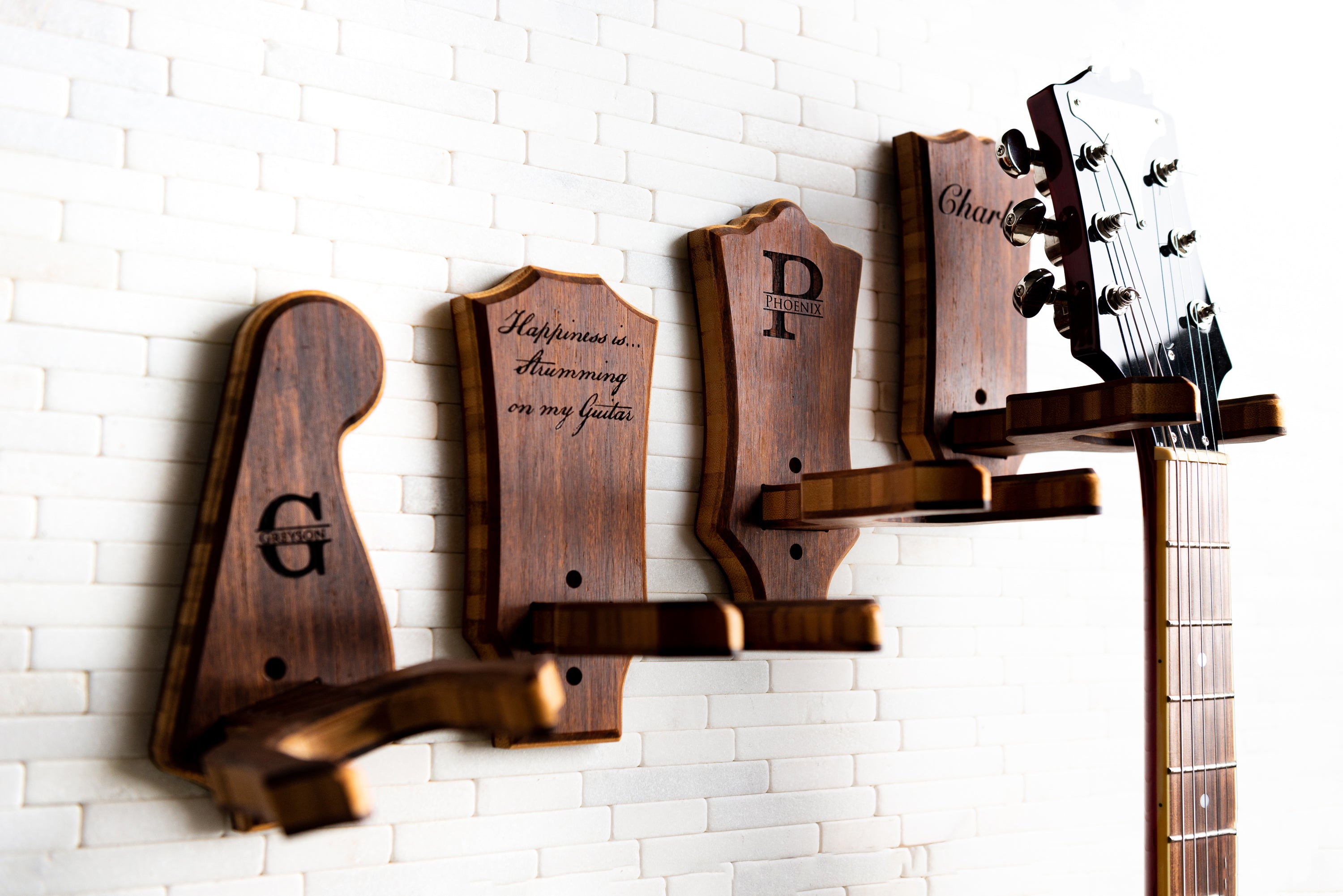 Personalized Wall Mount Custom Headstock Shapes in Espresso