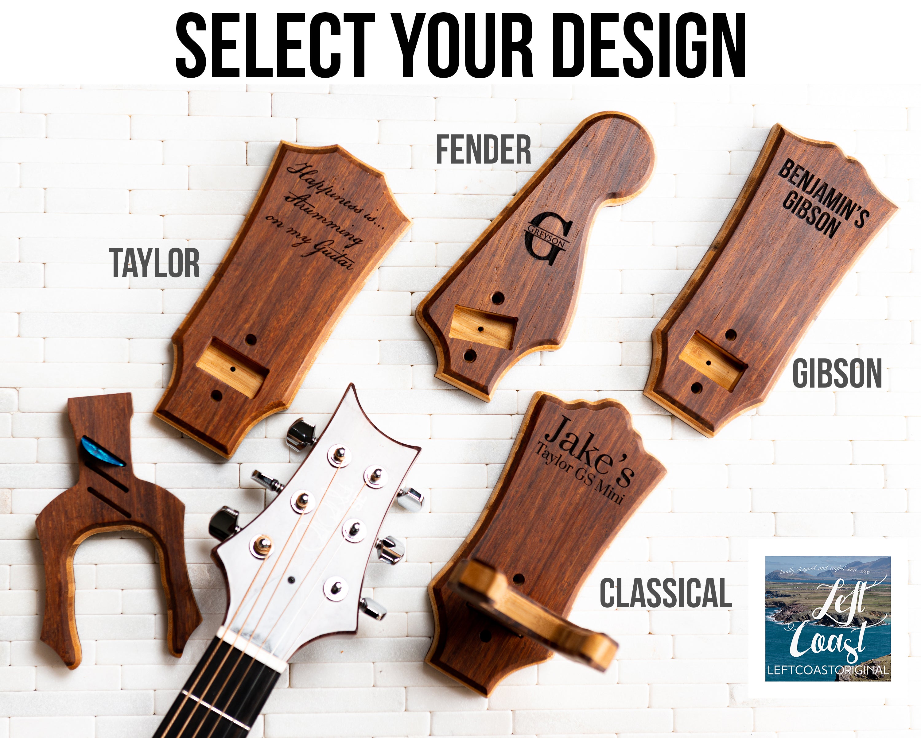 Personalized Wall Mount Custom Headstock Shapes in Espresso