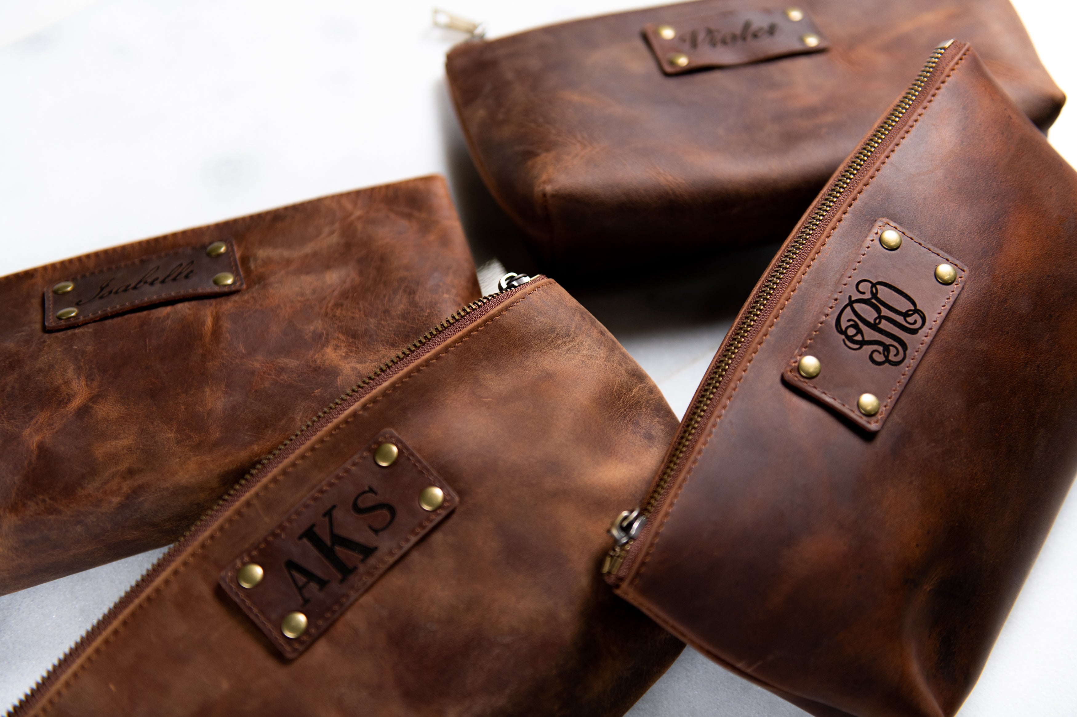 The Alafia Personalized Distressed Leather Toiletry Bag