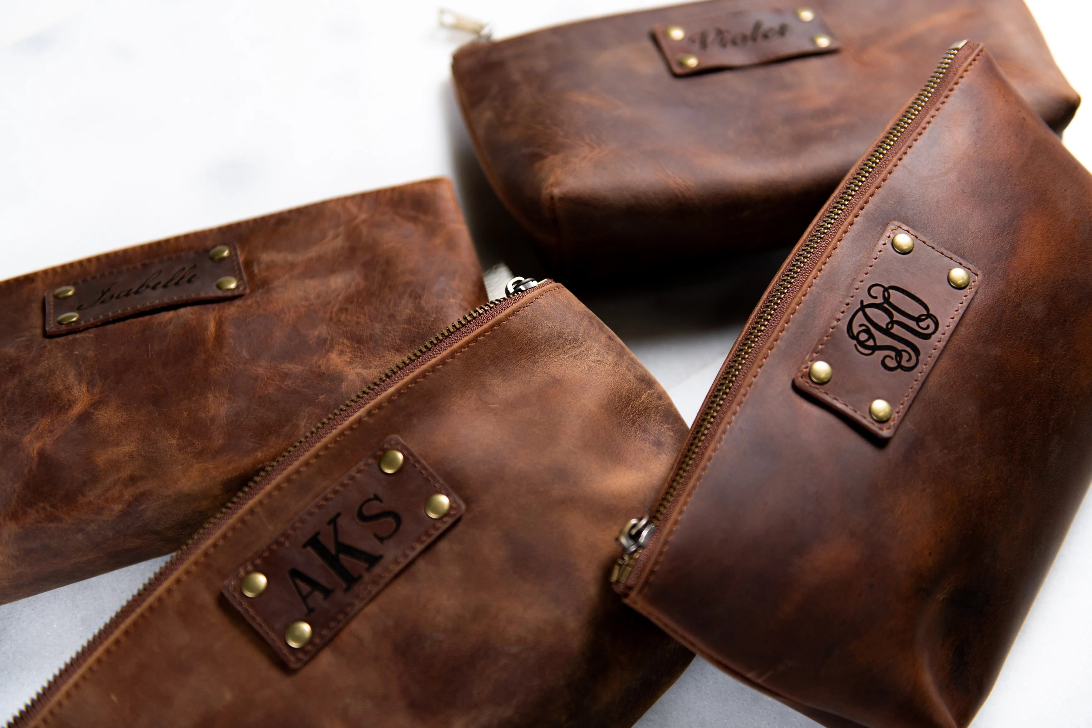 The Alafia Personalized Distressed Leather Toiletry Bag
