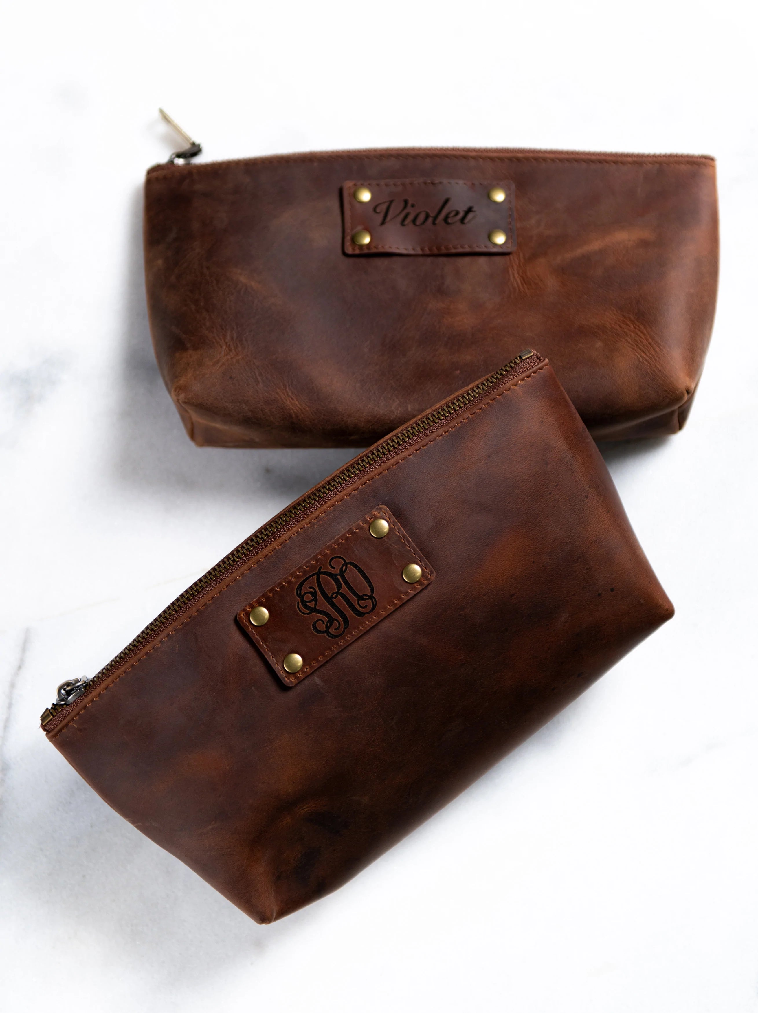The Alafia Personalized Distressed Leather Toiletry Bag