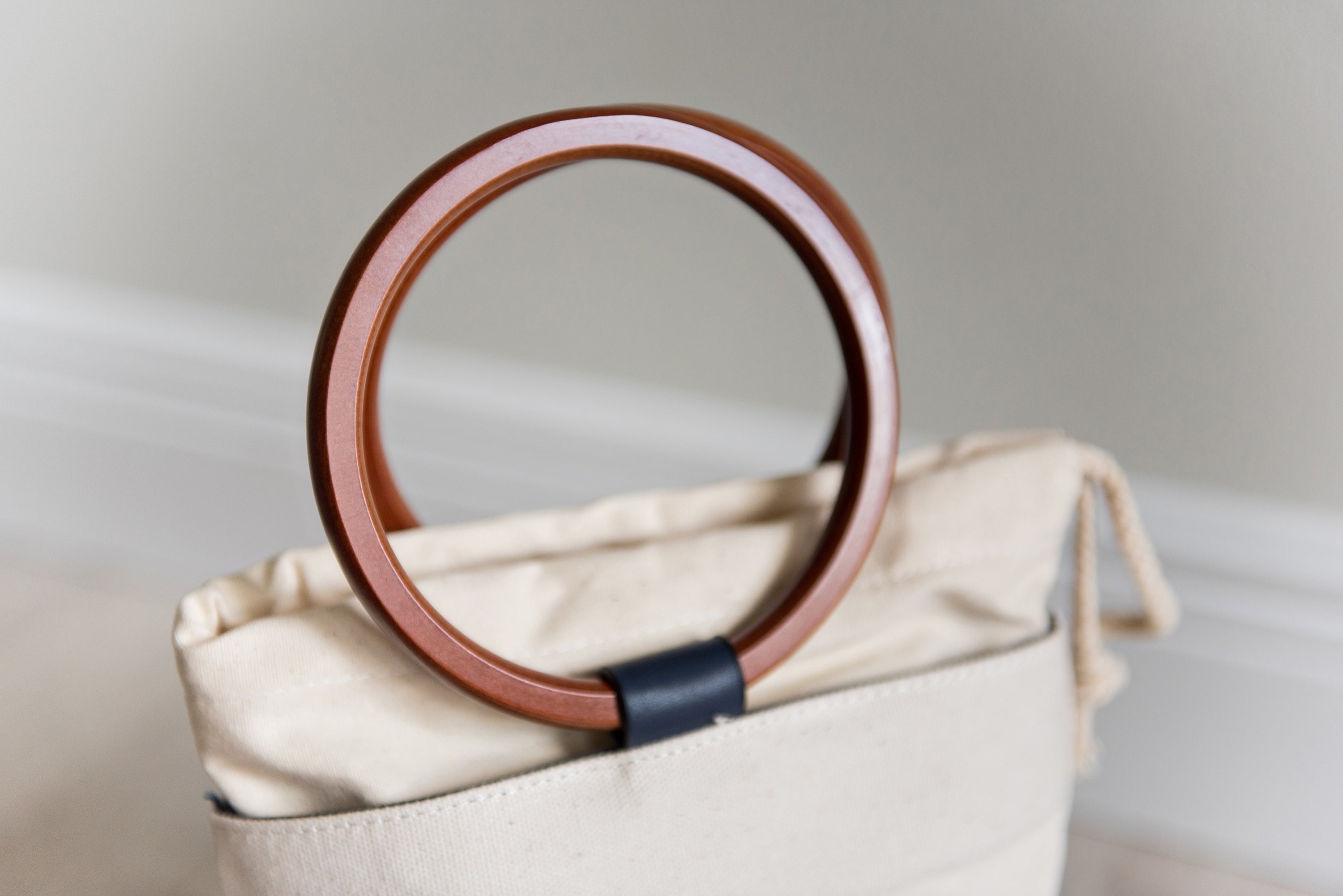Bucket Bag - Canvas Shoulder Tote with Wooden Handles