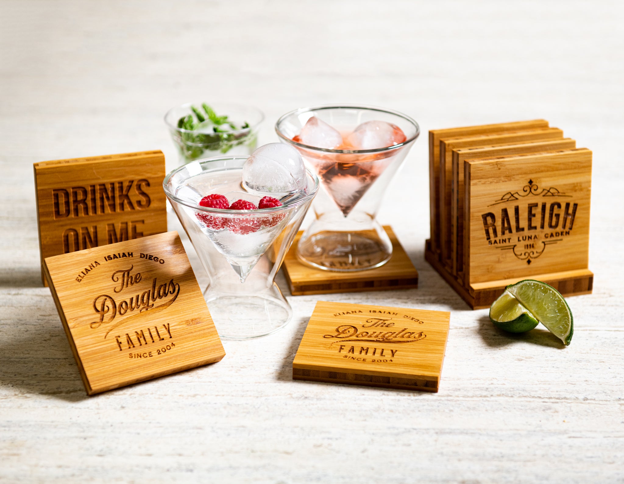 Personalized Family Name Coasters with Optional Coaster Holder