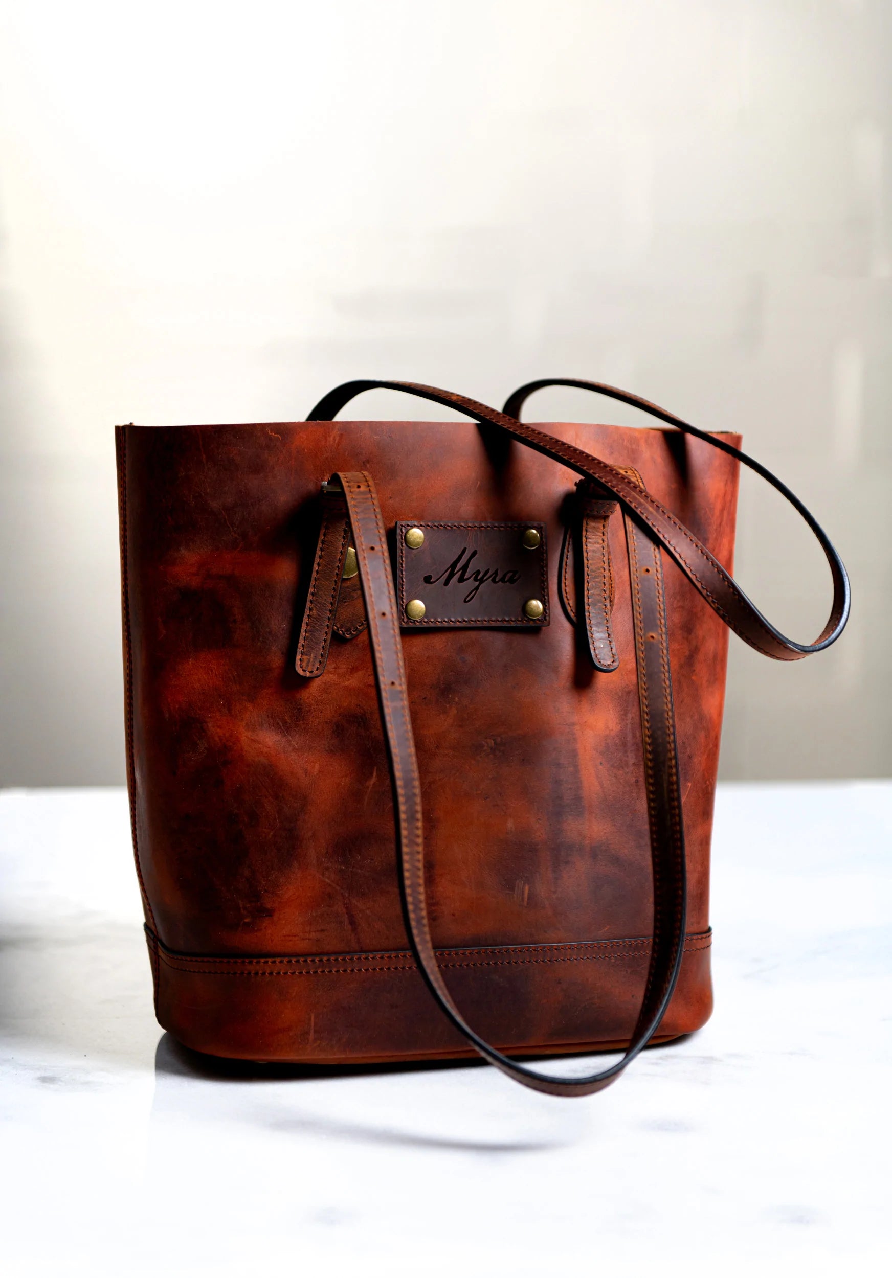 The Destin Personalized Distressed Leather Tote