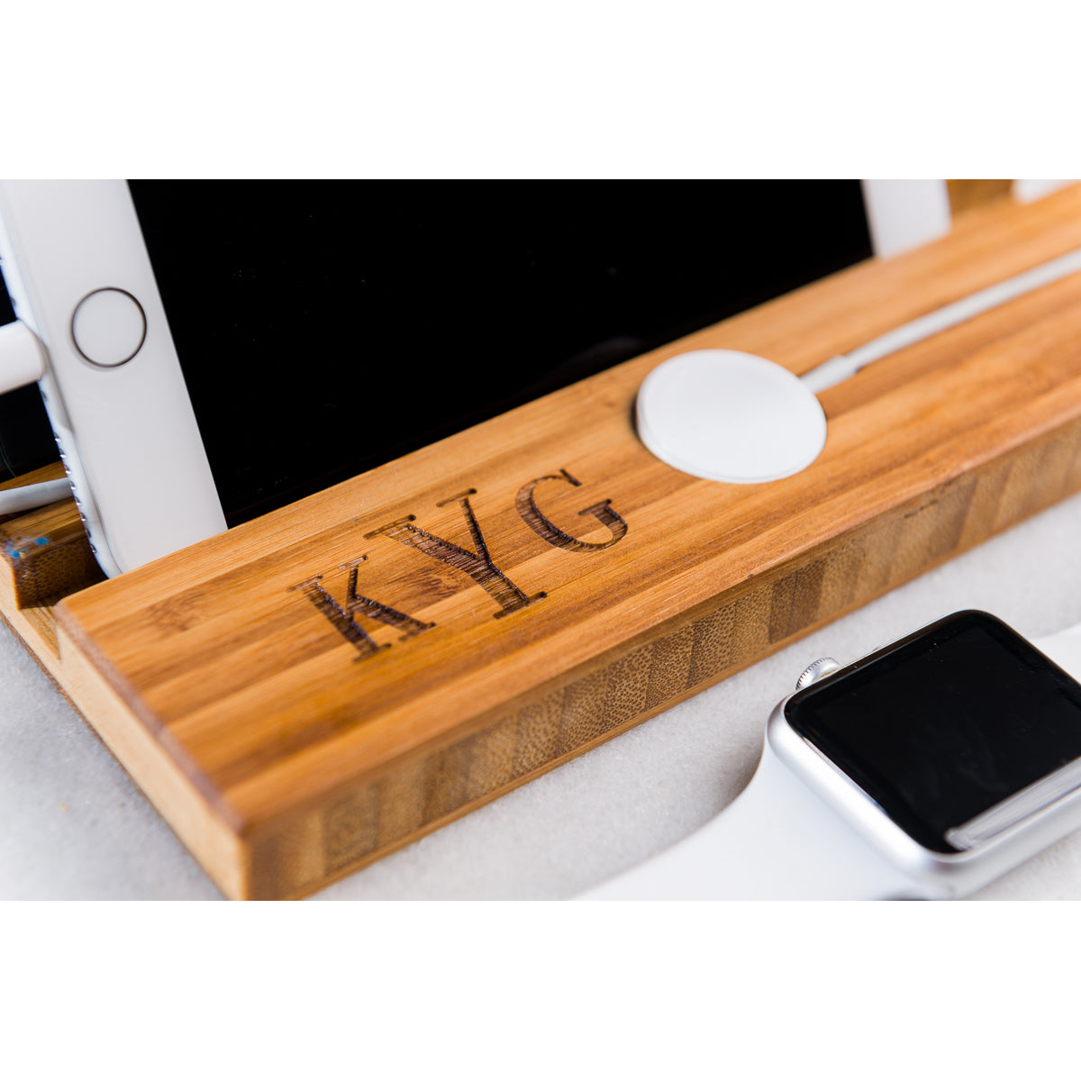 Personalized Double Slot Apple Watch iPhone Charging Dock
