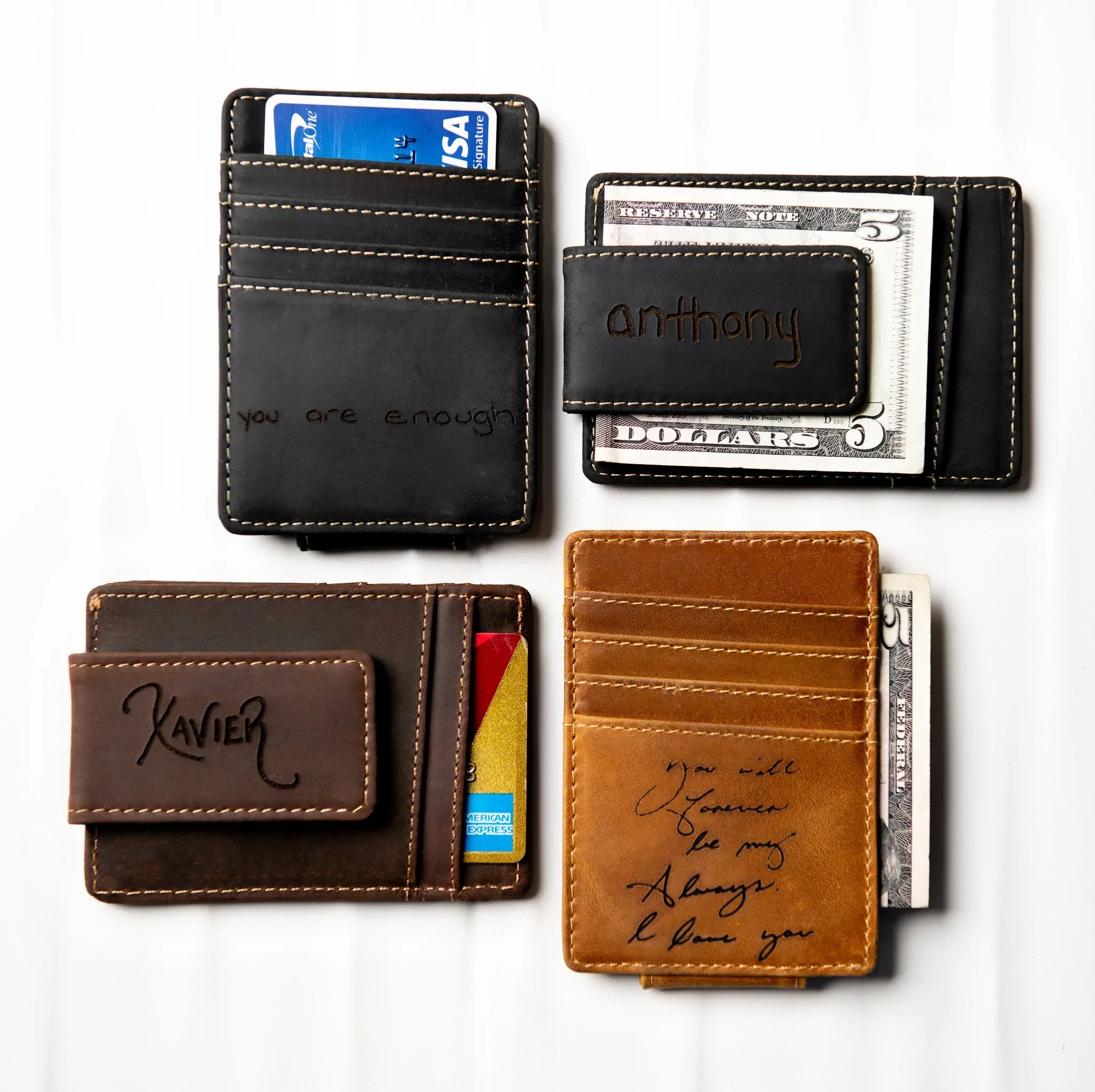 The Handwriting Leather Money Magnetic Clip