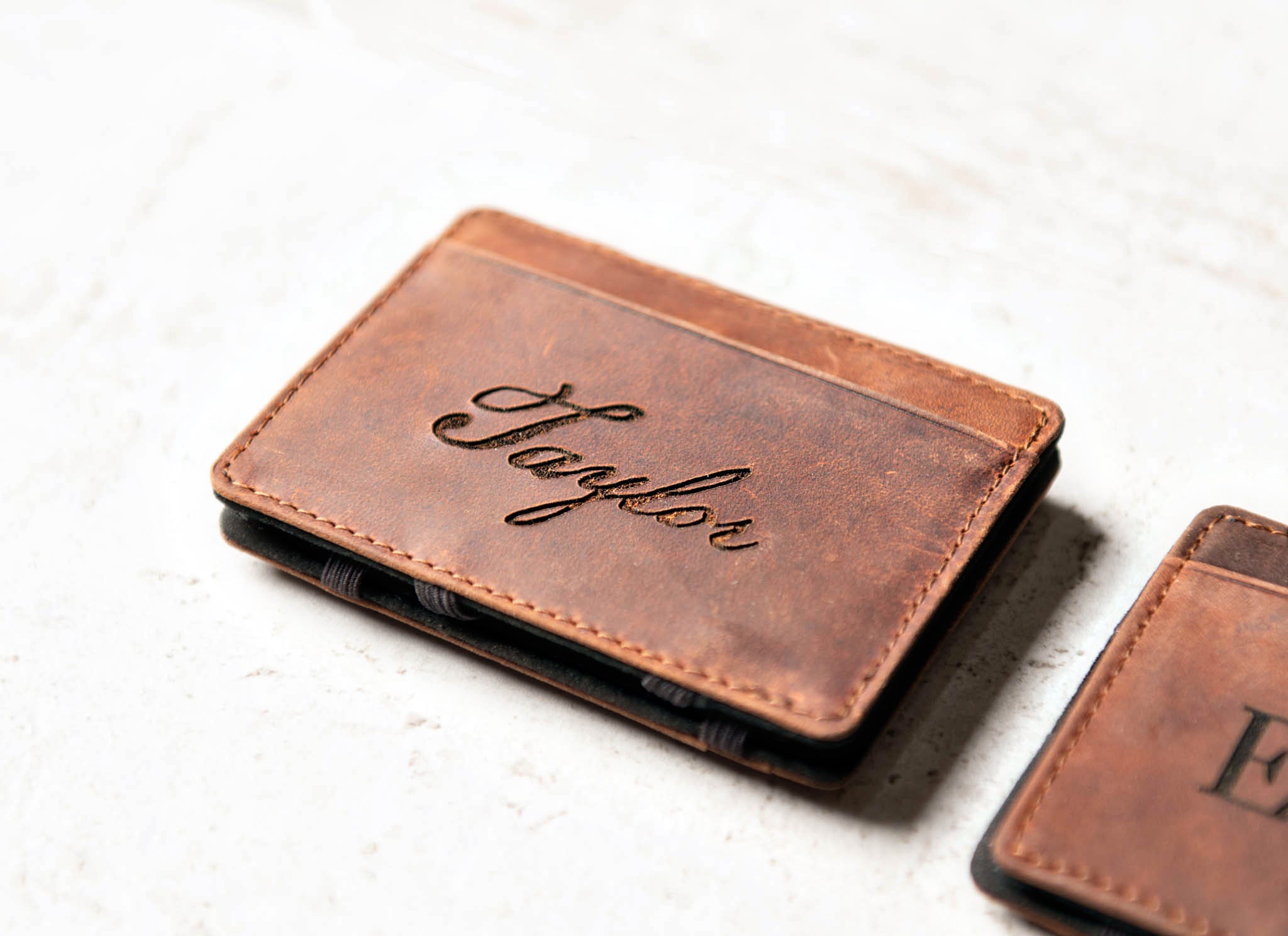 Personalized Distressed Leather Flip Wallet