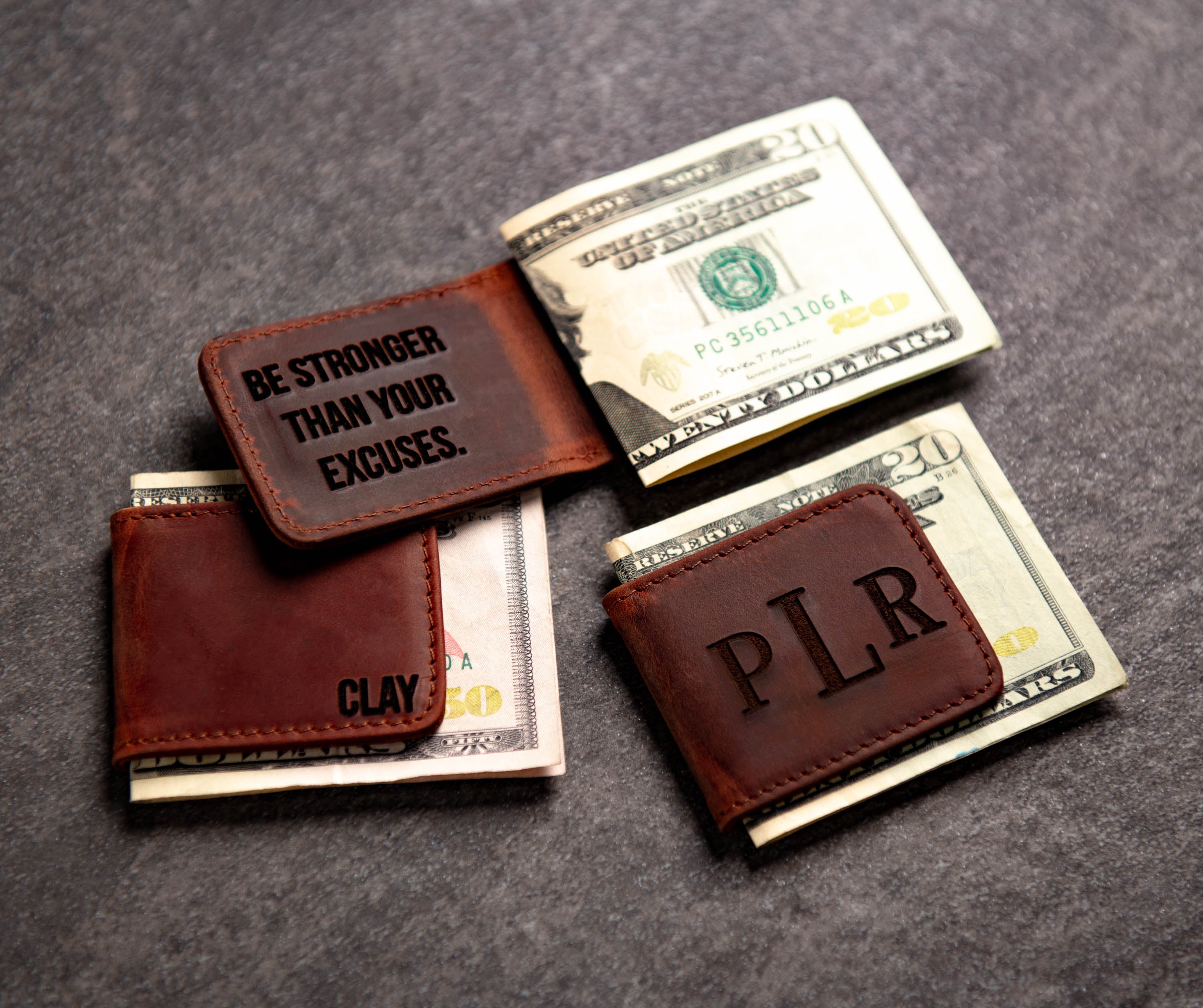 The Palm Beach Personalized Leather Magnetic Money Cash Clip