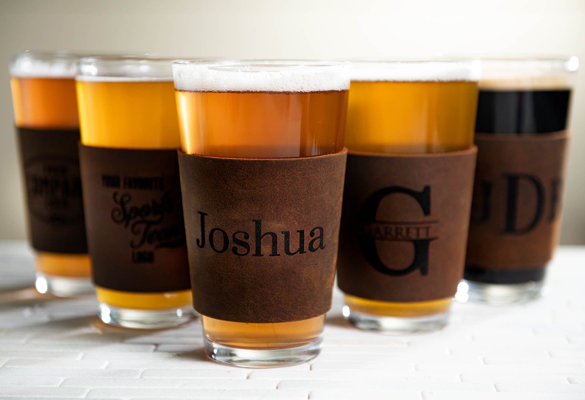 Personalized Leather Pint Sleeve - The Wynwood