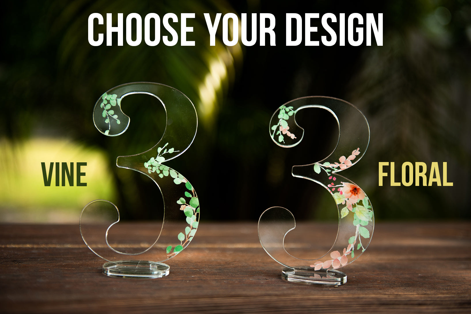 Acrylic Table Numbers - Floral and Vine