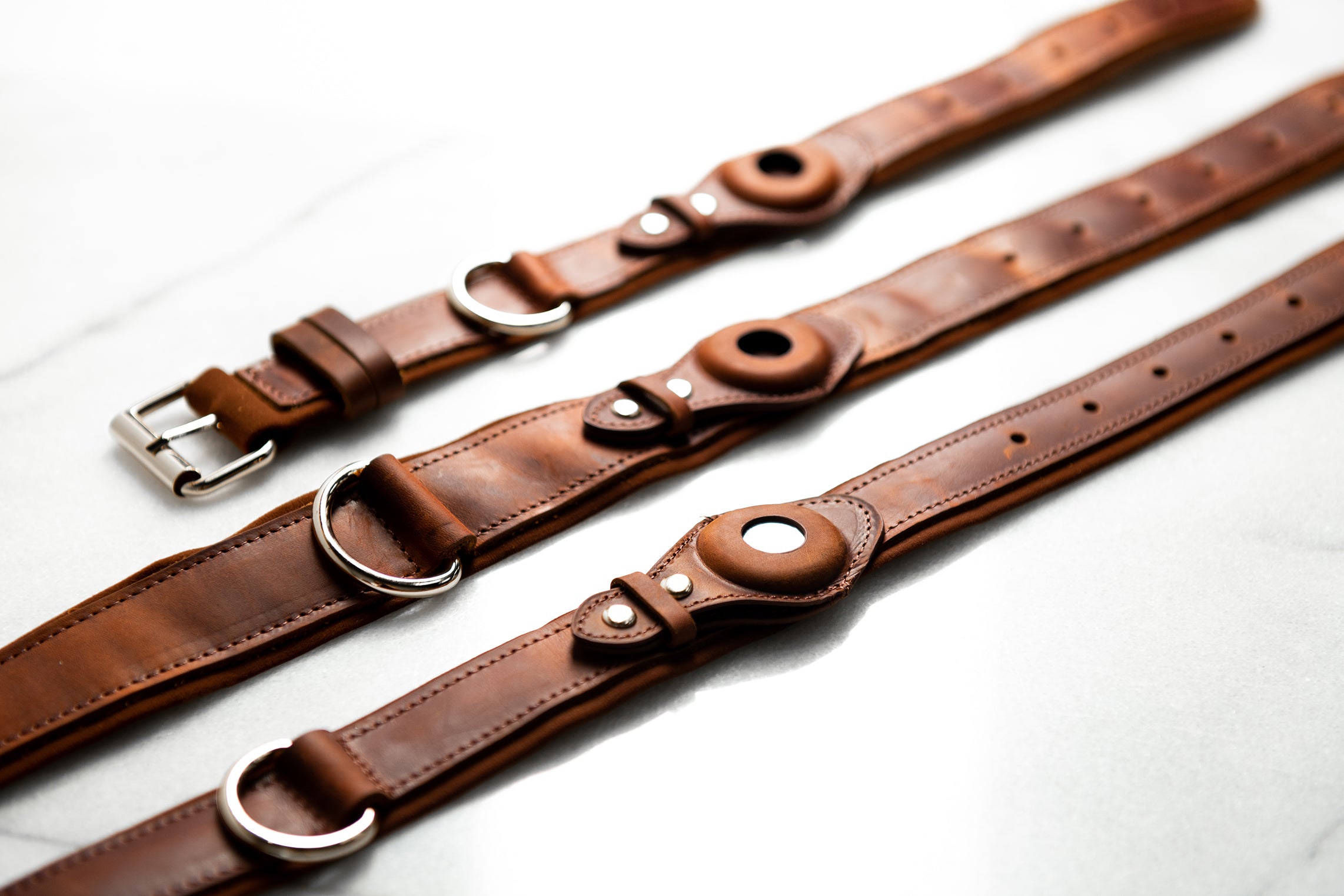 AirTag Distressed Leather Pet Collars