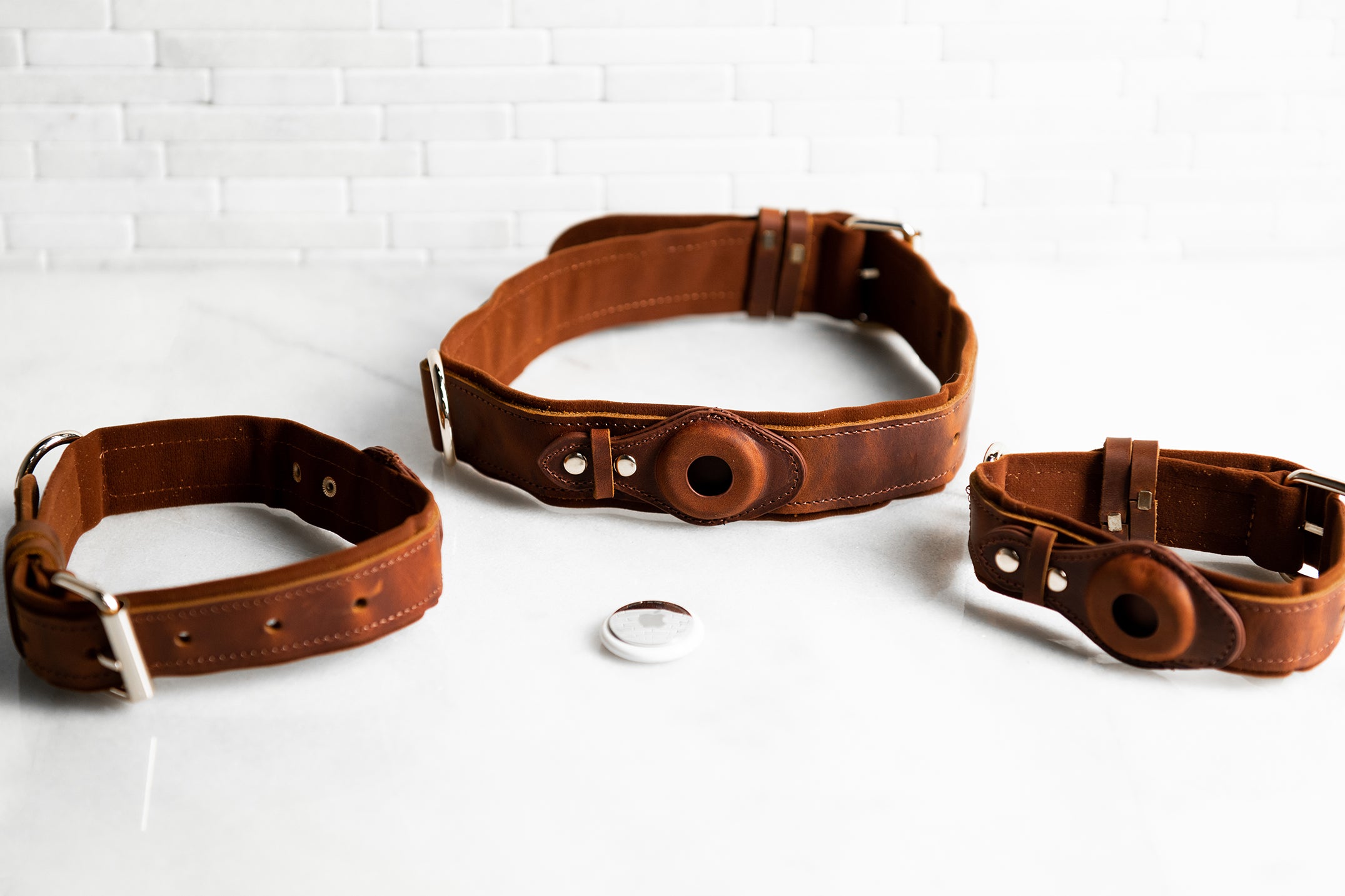 AirTag Distressed Leather Pet Collars