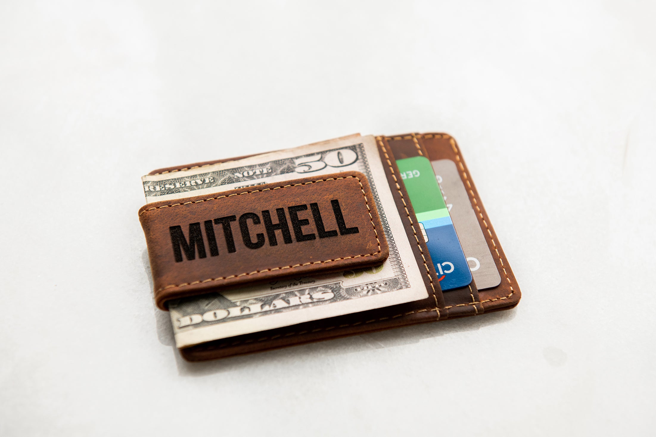 Arcadia Personalized Leather Magnetic Money Clip