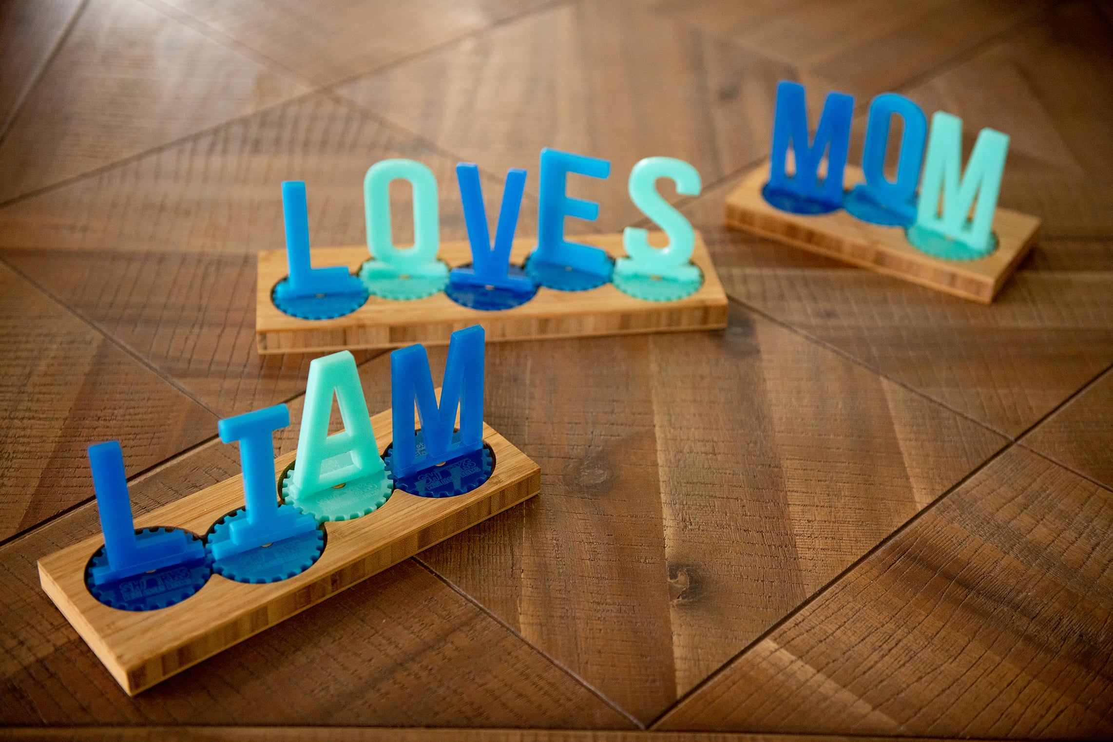 Personalized Sprocket Name Puzzle Acrylic and Wooden Toy Display | BusyWorx©