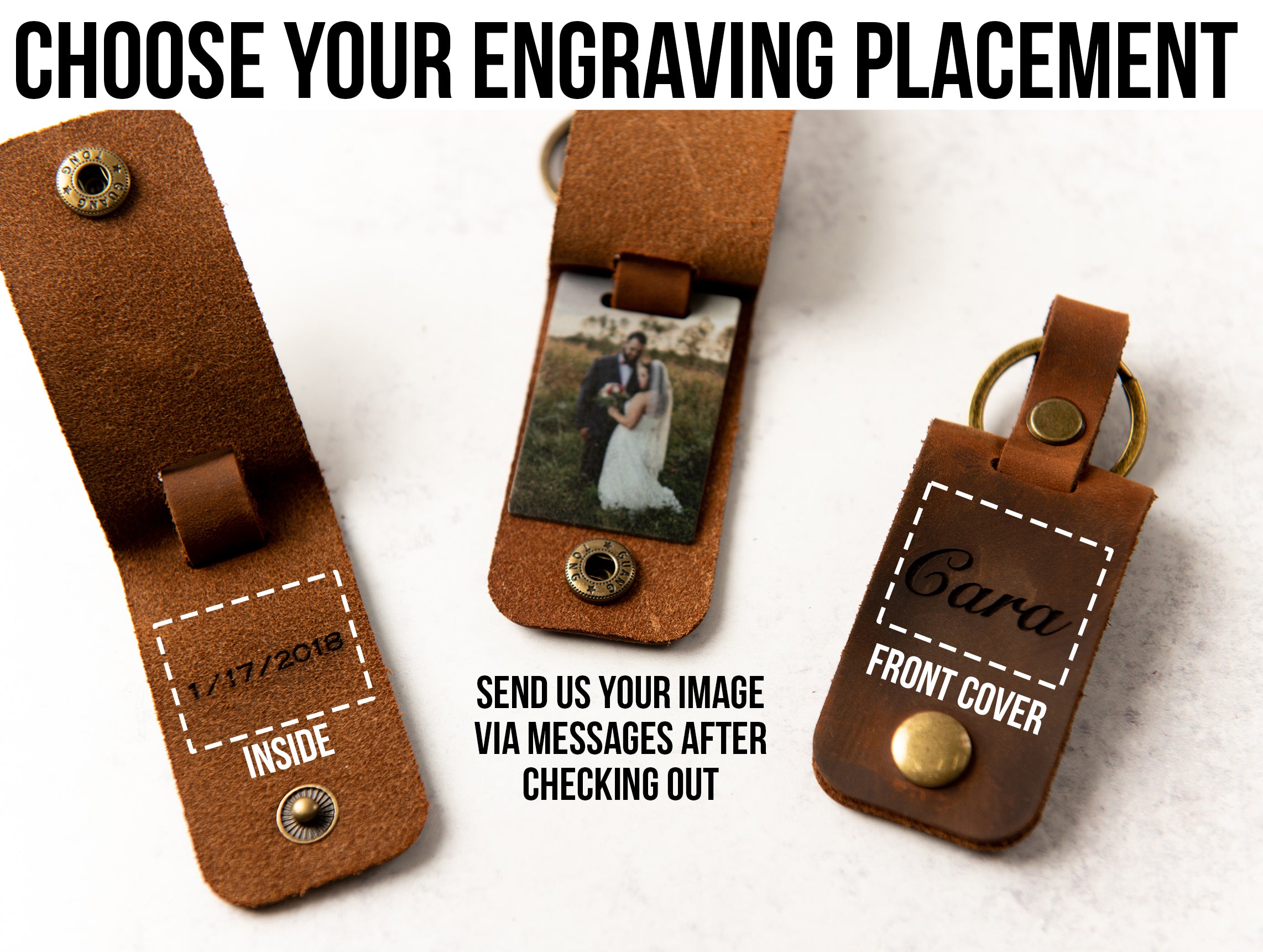 Personalized Photo Metal Tag Leather Keychain