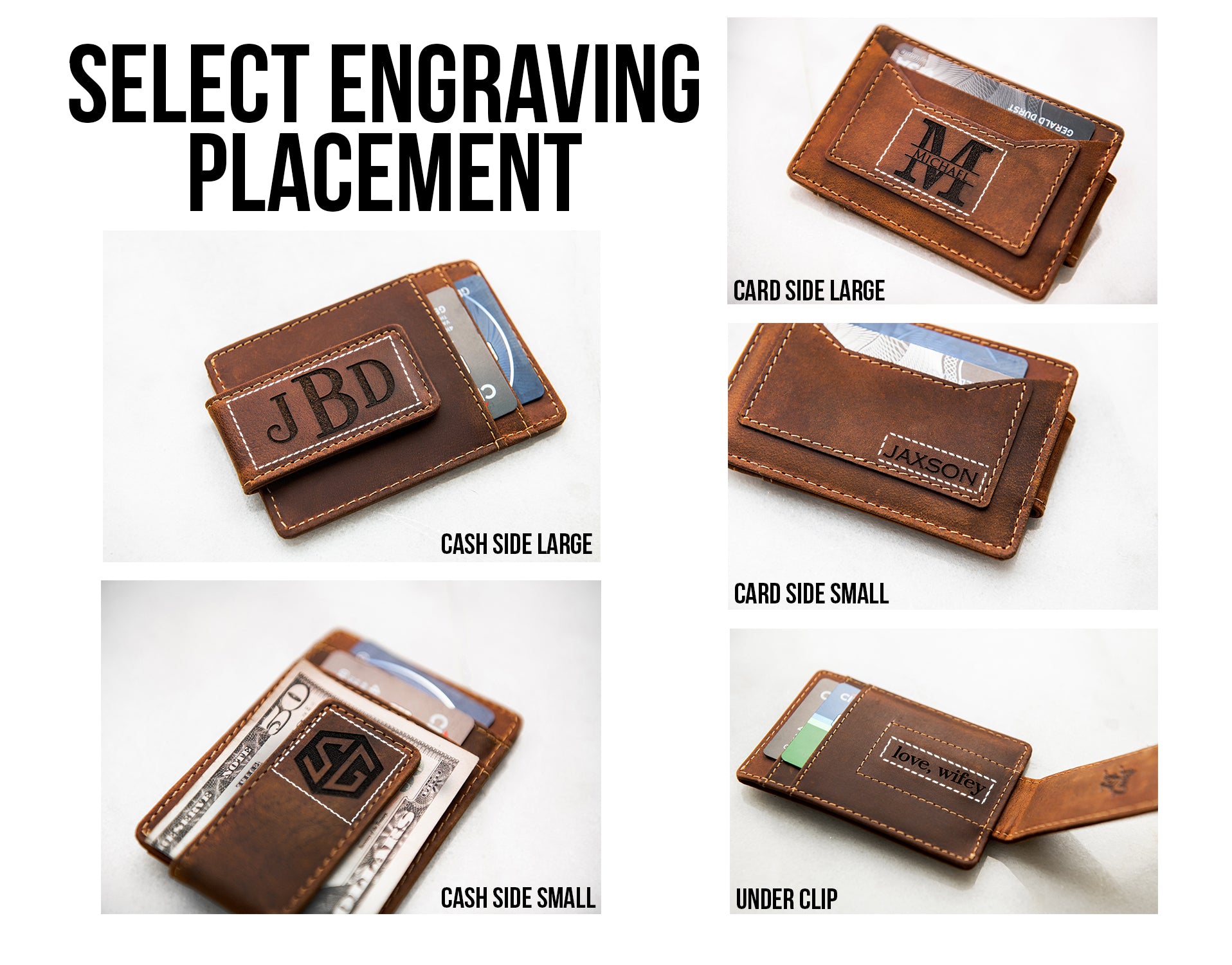 Arcadia Personalized Leather Magnetic Money Clip