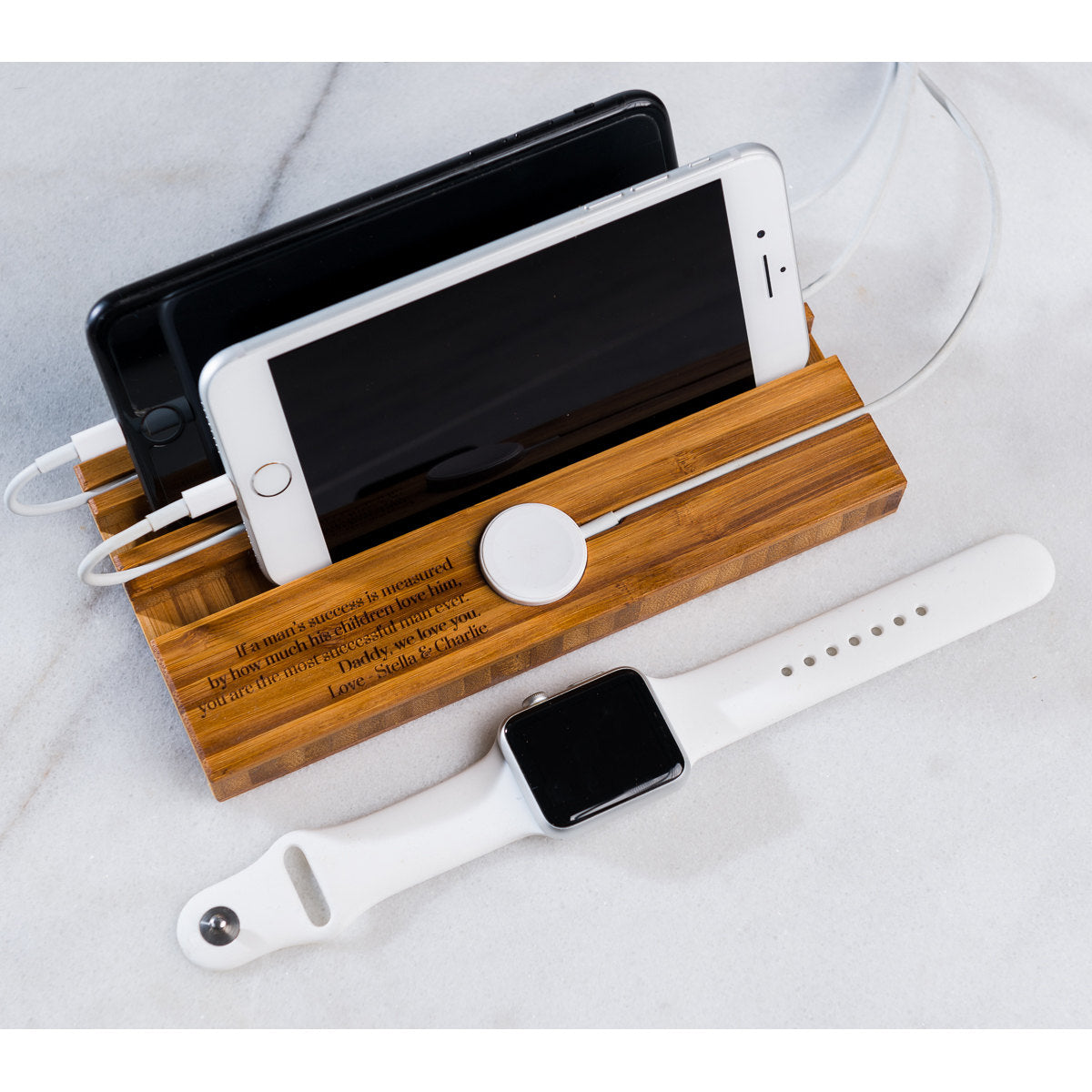 Personalized Double Slot Apple Watch iPhone Charging Dock