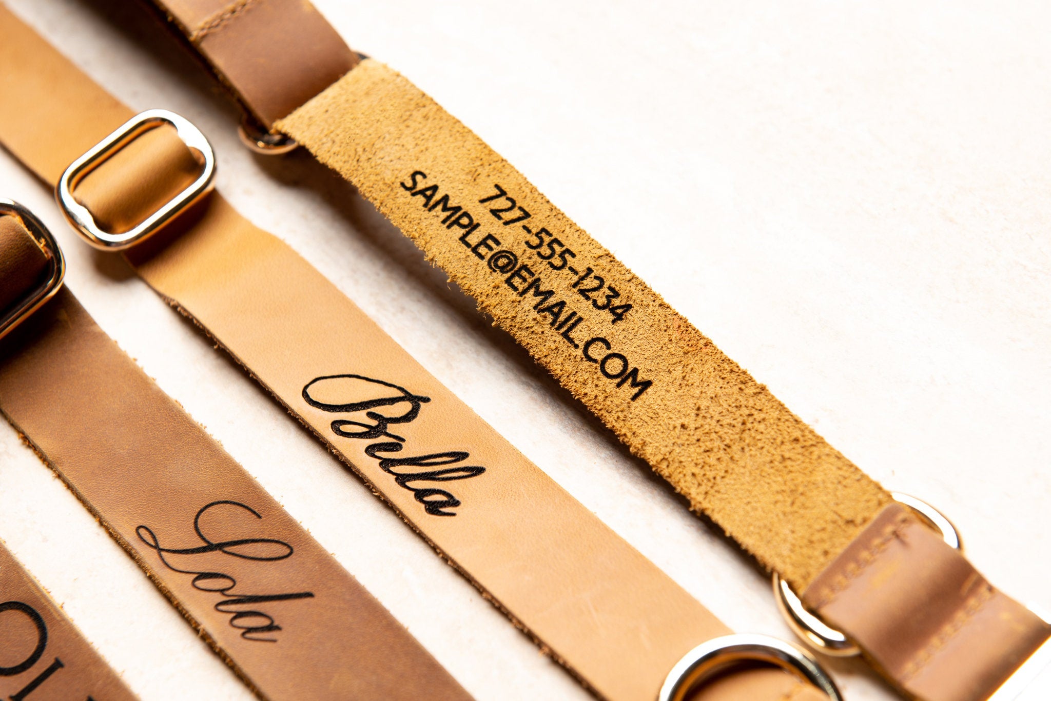 Personalized Distressed Leather Dog Collar With Metal Buckle