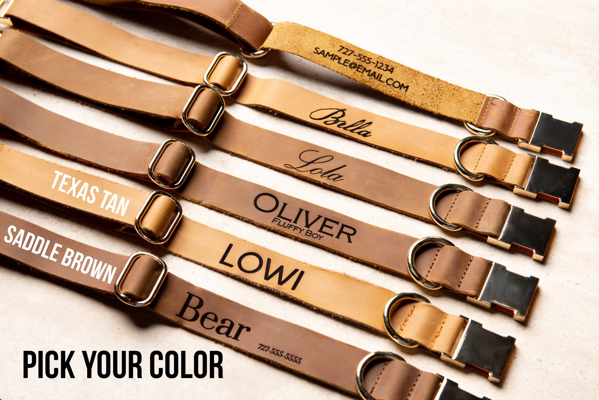Personalized Distressed Leather Dog Collar With Metal Buckle
