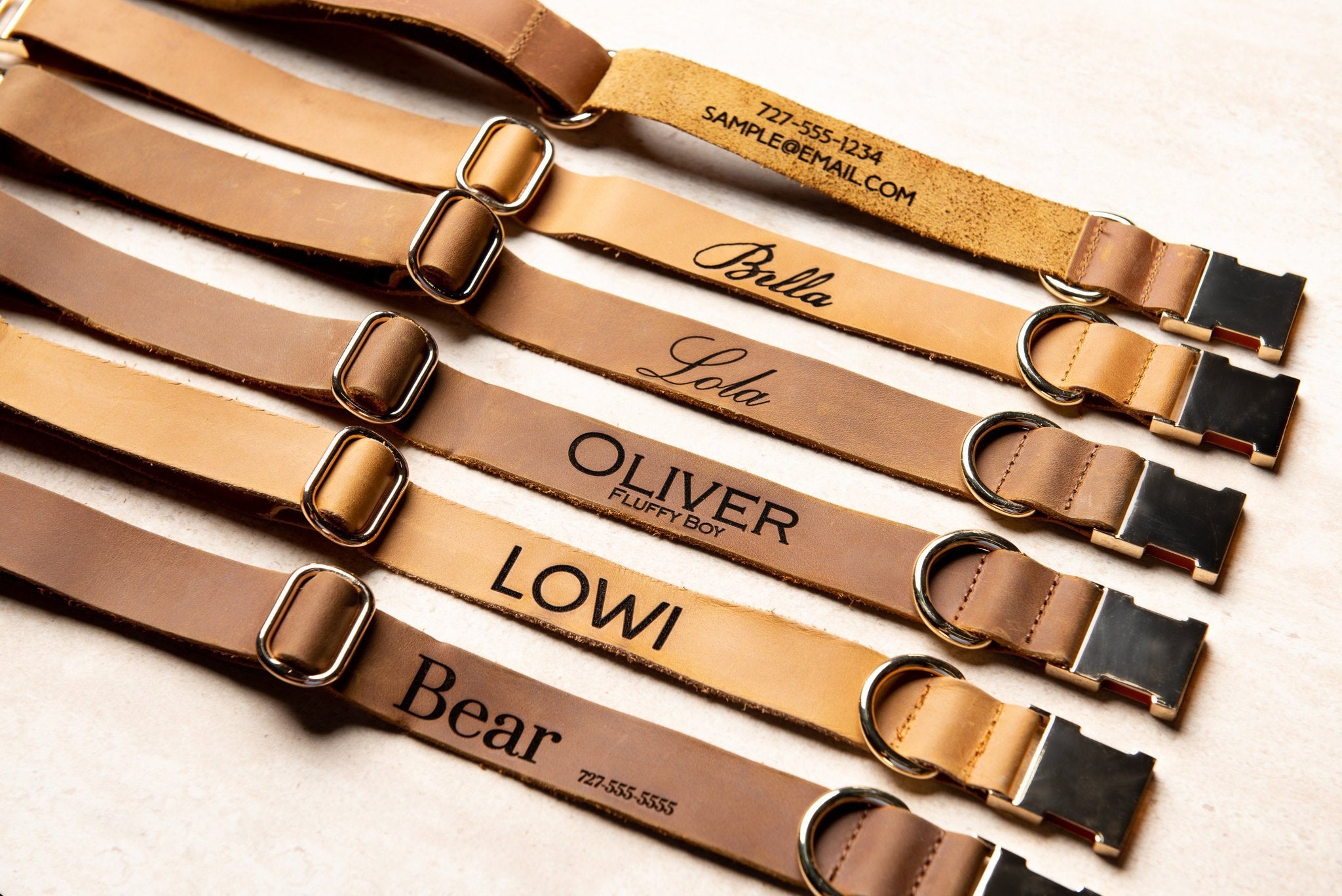 Personalized Distressed Leather Dog Collar With Metal Buckle